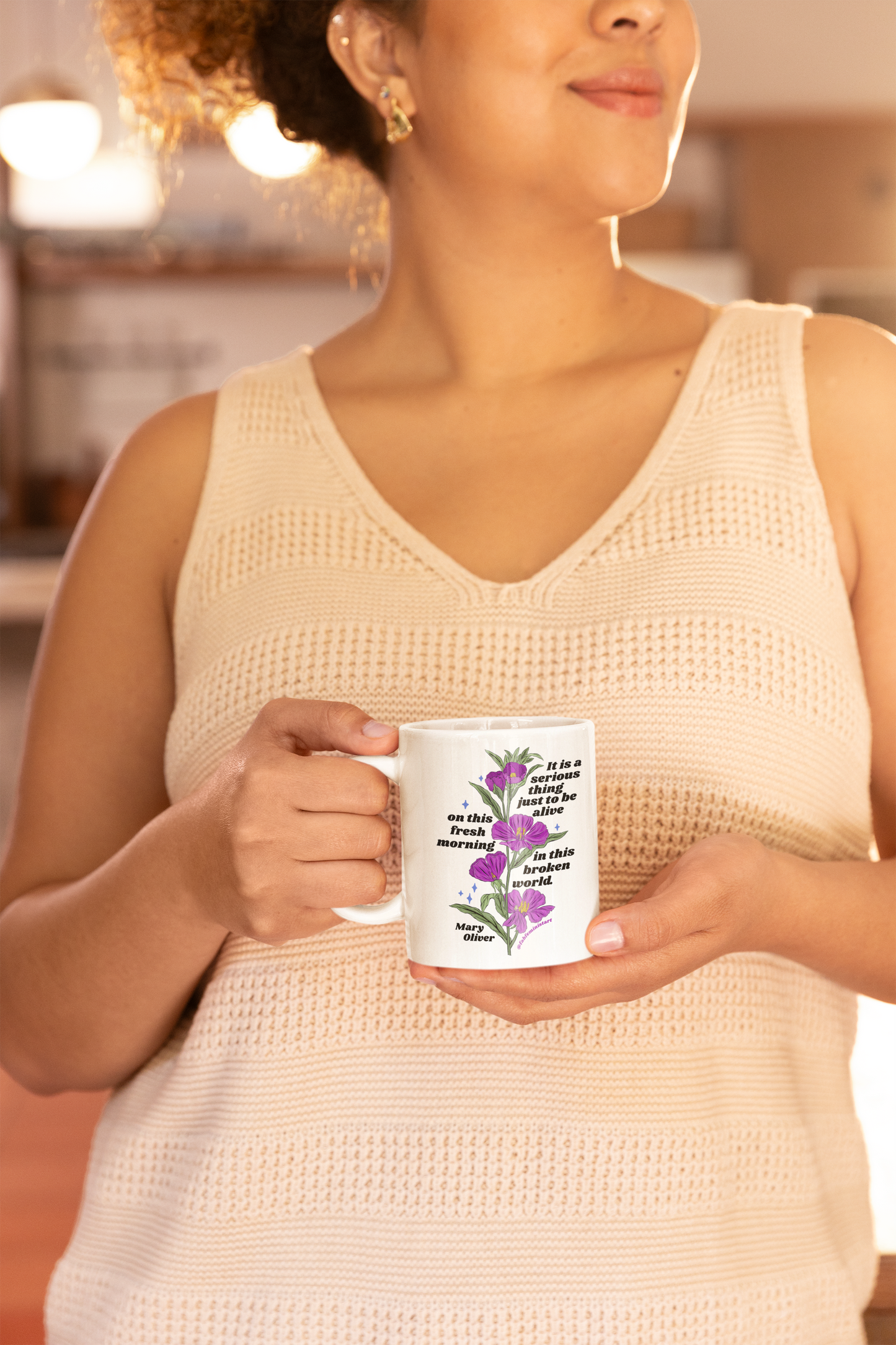 It is a serious thing just to be alive on this fresh morning in this broken world, Mary Oliver: Feminist Mug