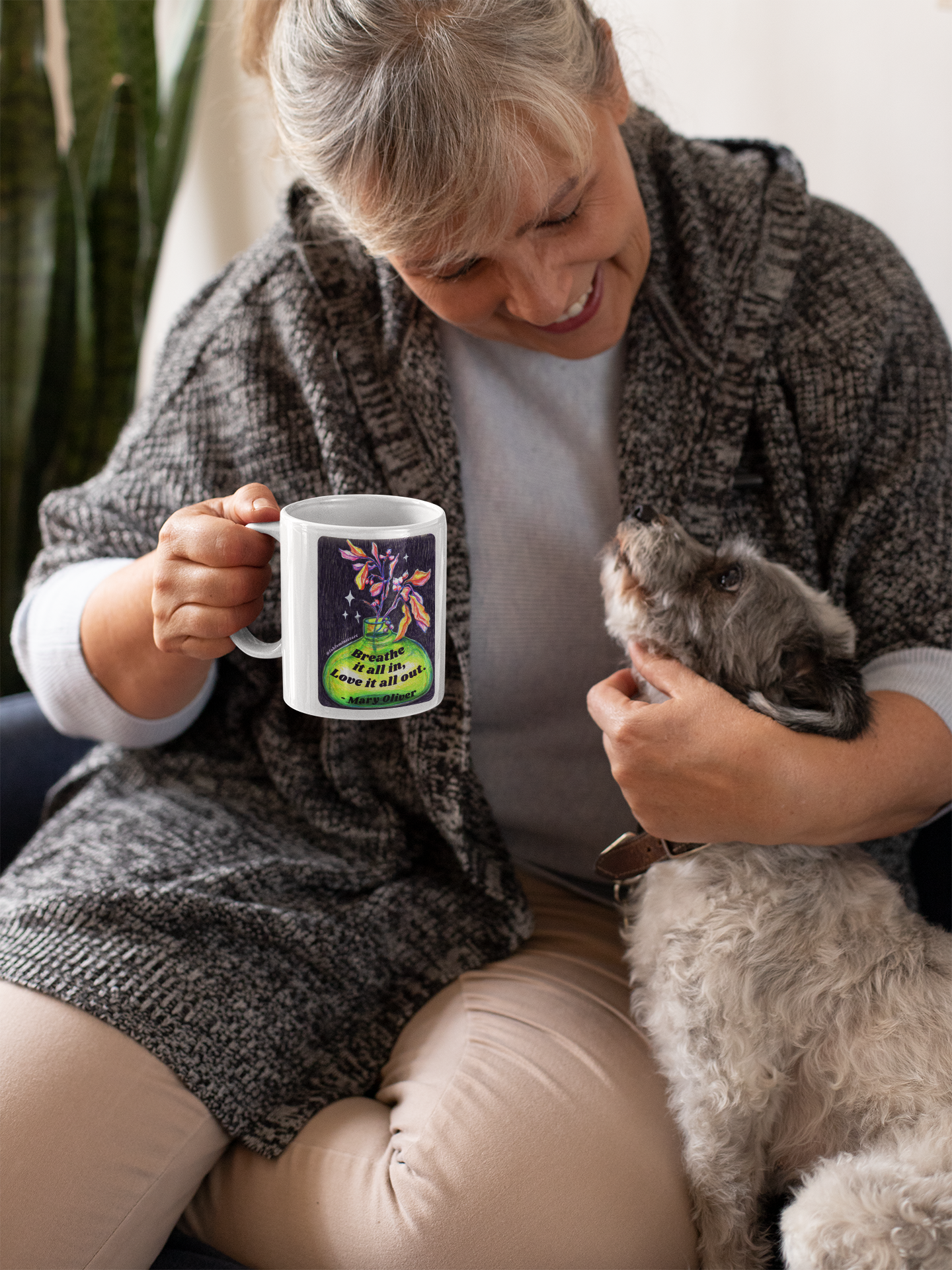 Breath it all in, love it all out, Mary Oliver: Mental Health Mug