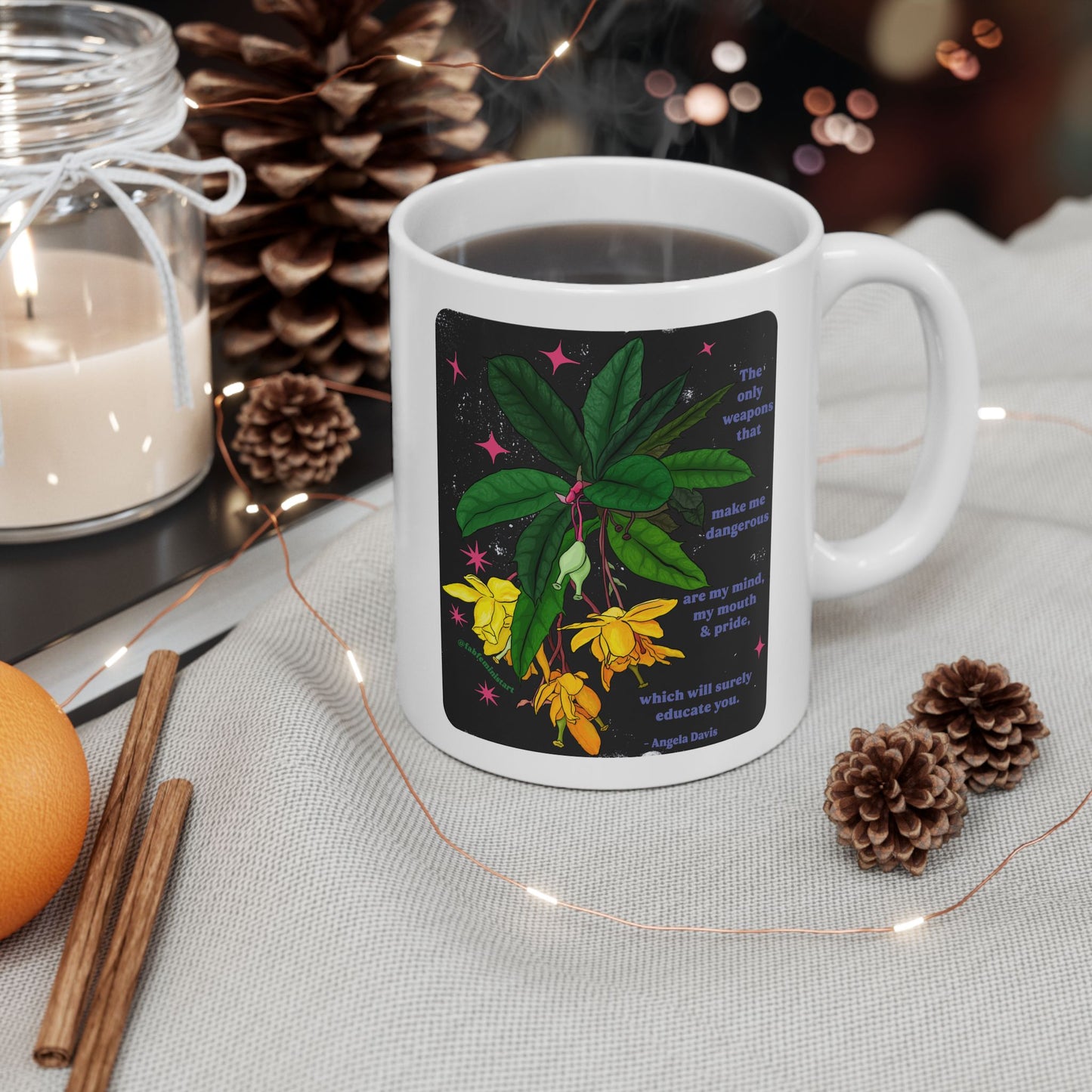 The only weapons that make me dangerous are my mind, my mouth and pride, Angela Davis: Feminist Mug