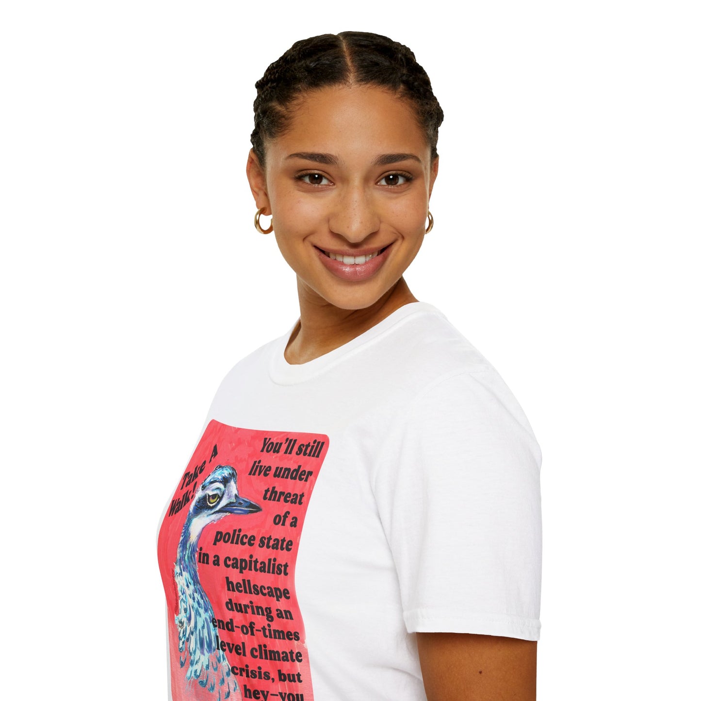 Take a walk! You'll still live under threat of a police state in a capitalist hellscape during an end-of-times level climate crisis, but hey--you might feel a little better: Feminist Shirt