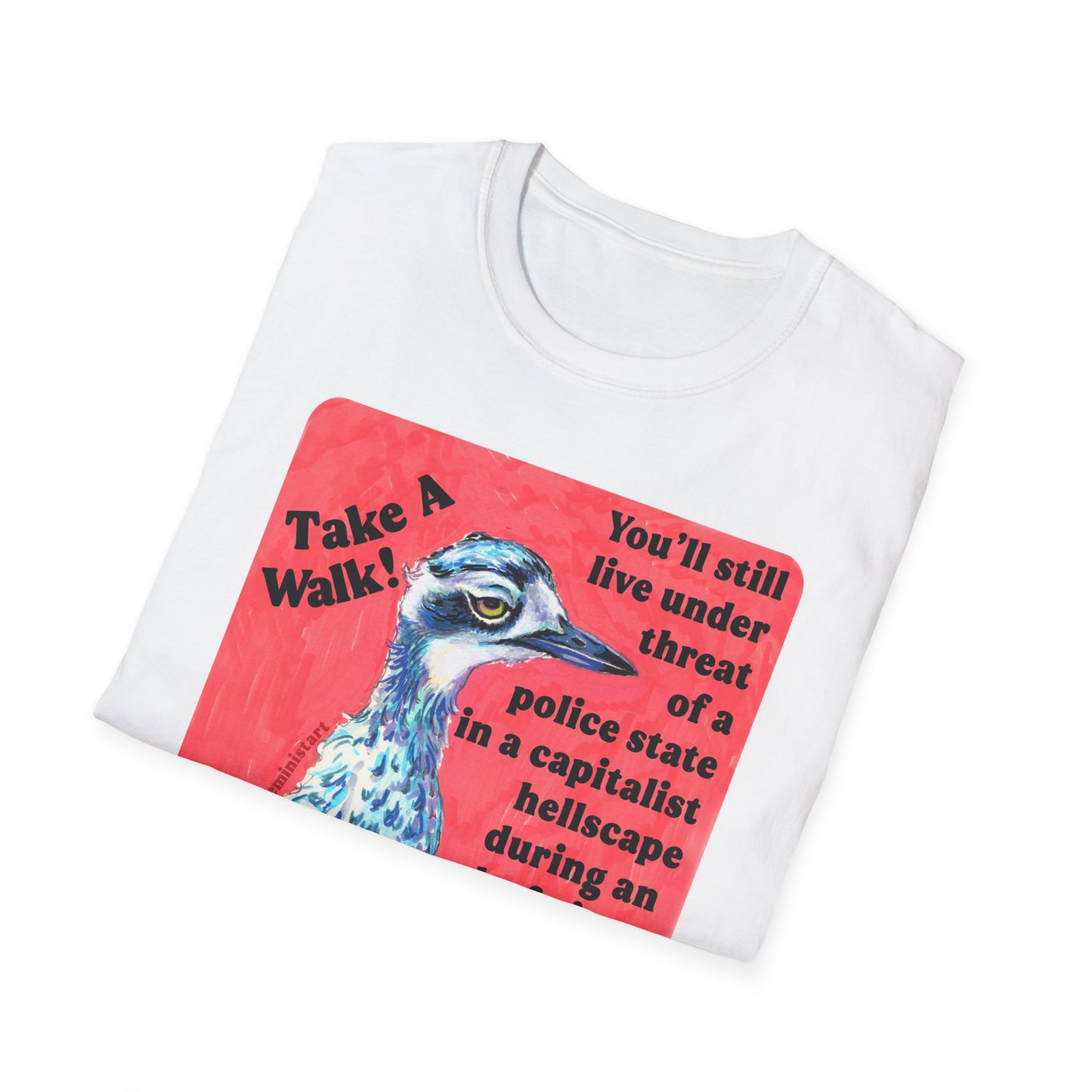 Take a walk! You'll still live under threat of a police state in a capitalist hellscape during an end-of-times level climate crisis, but hey--you might feel a little better: Feminist Shirt