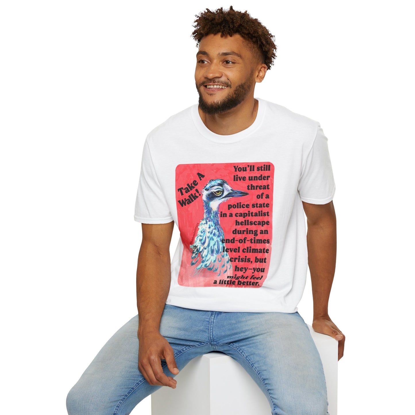 Take a walk! You'll still live under threat of a police state in a capitalist hellscape during an end-of-times level climate crisis, but hey--you might feel a little better: Feminist Shirt