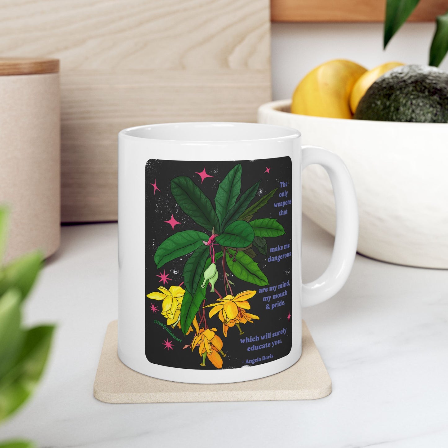 The only weapons that make me dangerous are my mind, my mouth and pride, Angela Davis: Feminist Mug