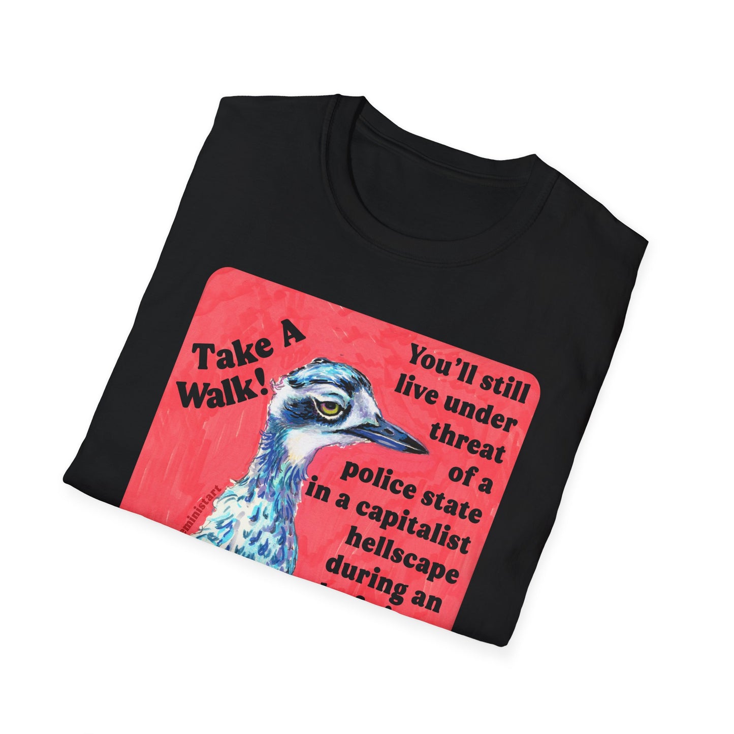 Take a walk! You'll still live under threat of a police state in a capitalist hellscape during an end-of-times level climate crisis, but hey--you might feel a little better: Feminist Shirt