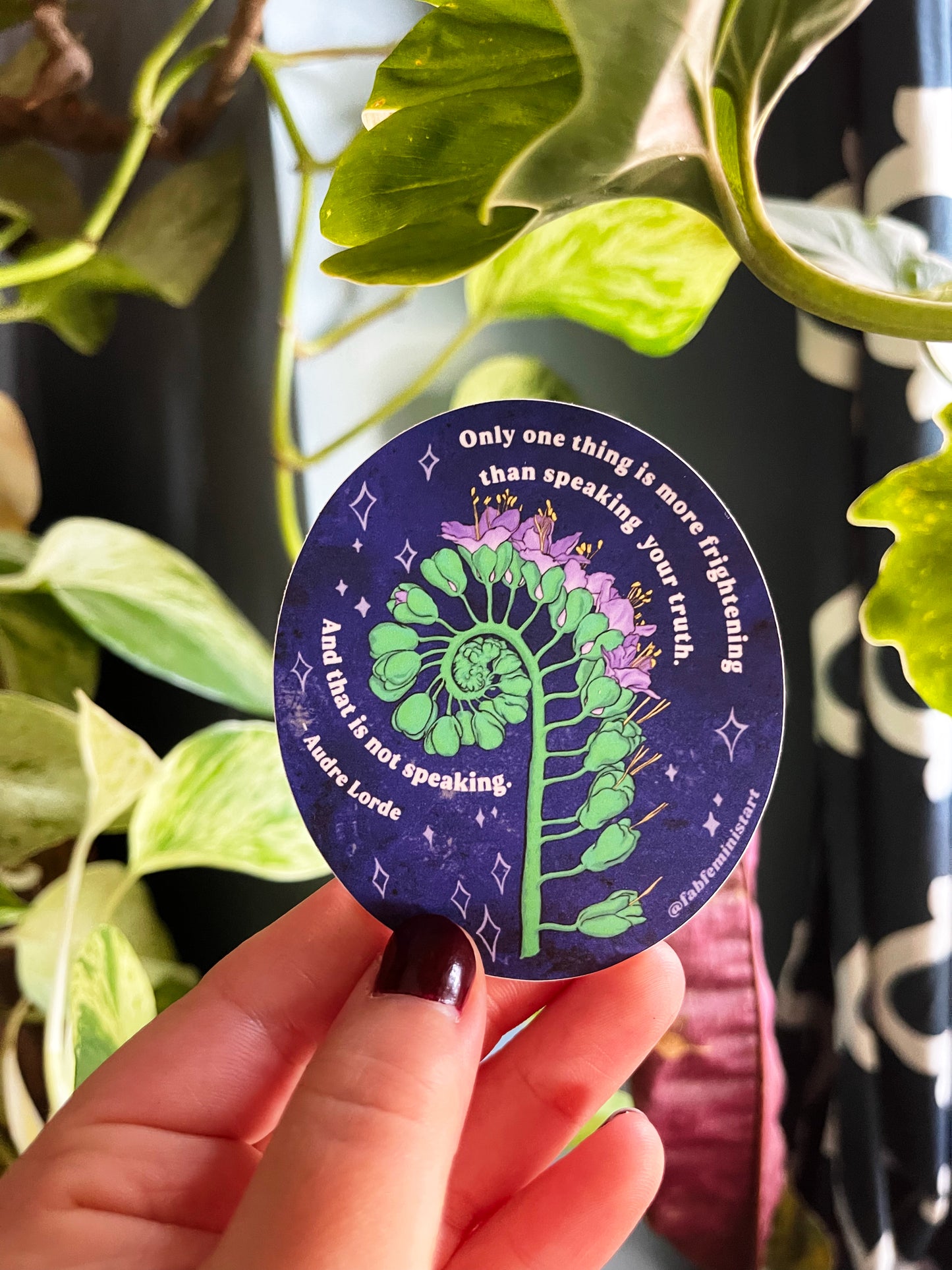 Only one thing is more frightening than speaking your truth. And that is not speaking, Audre Lorde: Feminist Sticker