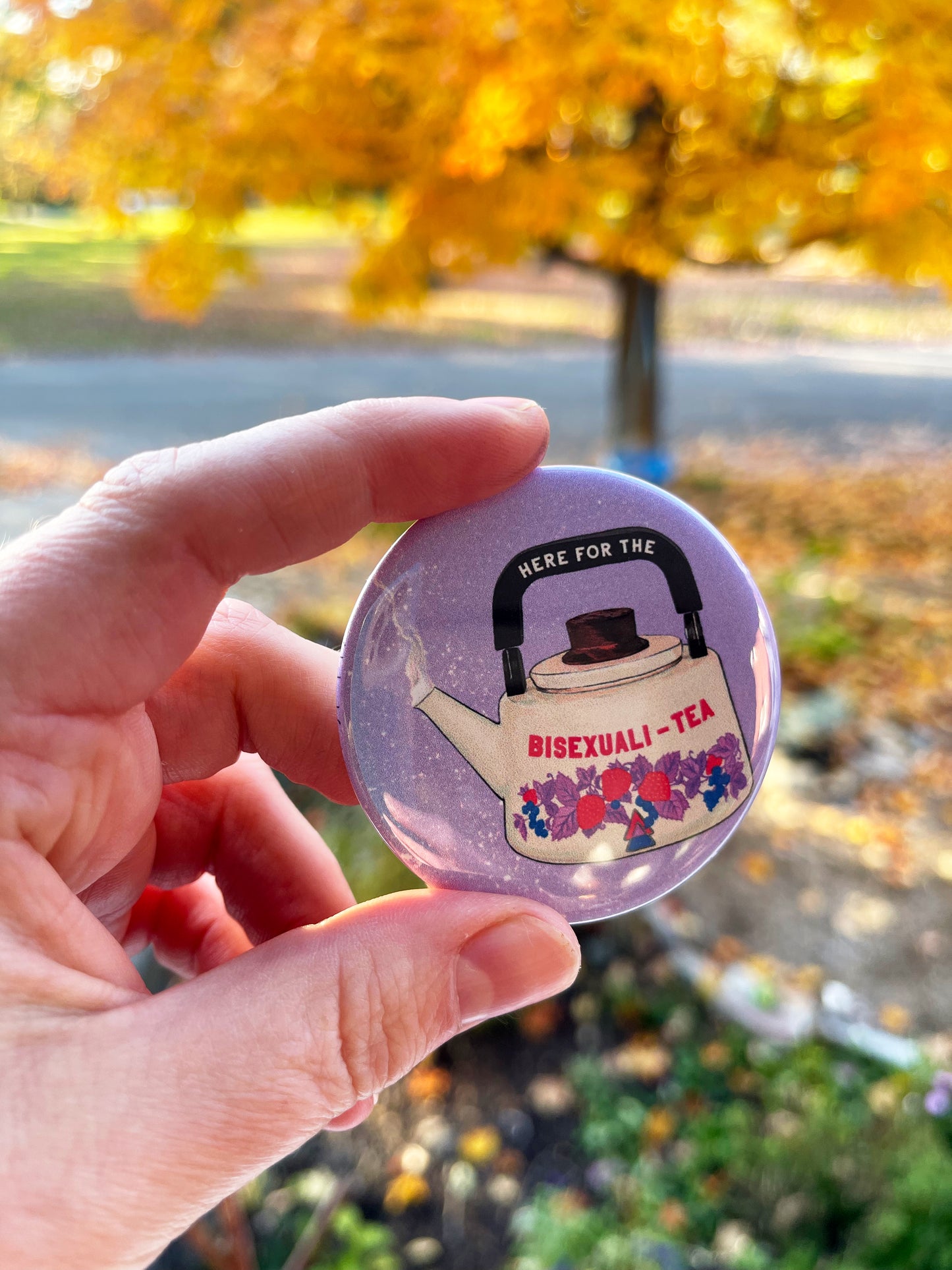 Here For The Bisexualitea: Bi Pride Pinback Button