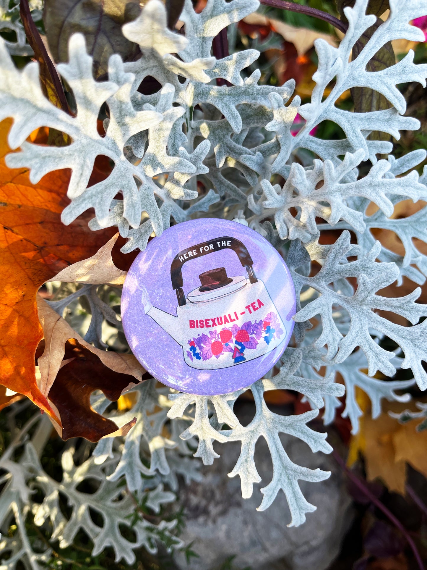 Here For The Bisexualitea: Bi Pride Pinback Button