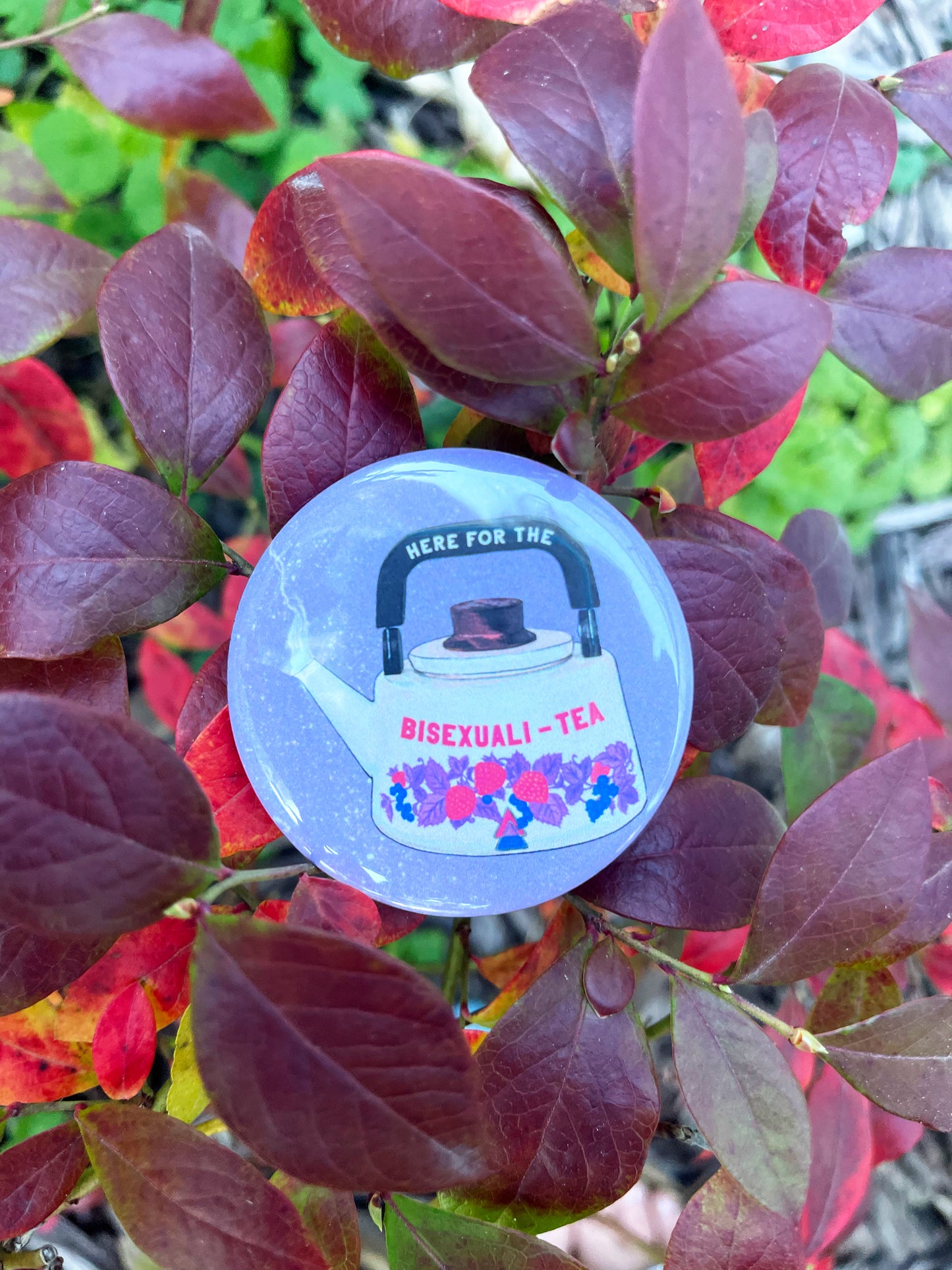 Here For The Bisexualitea: Bi Pride Pinback Button