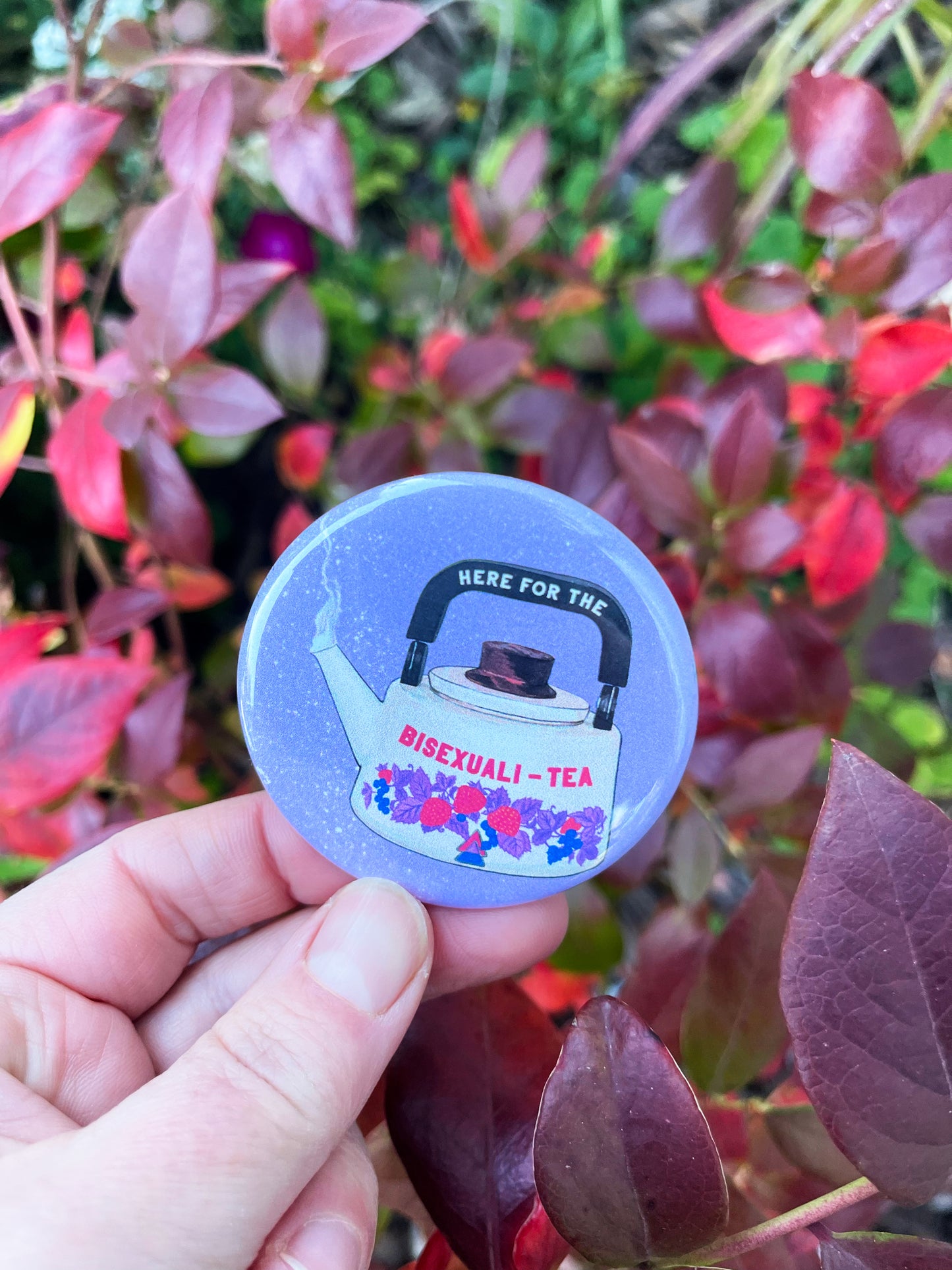 Here For The Bisexualitea: Bi Pride Pinback Button