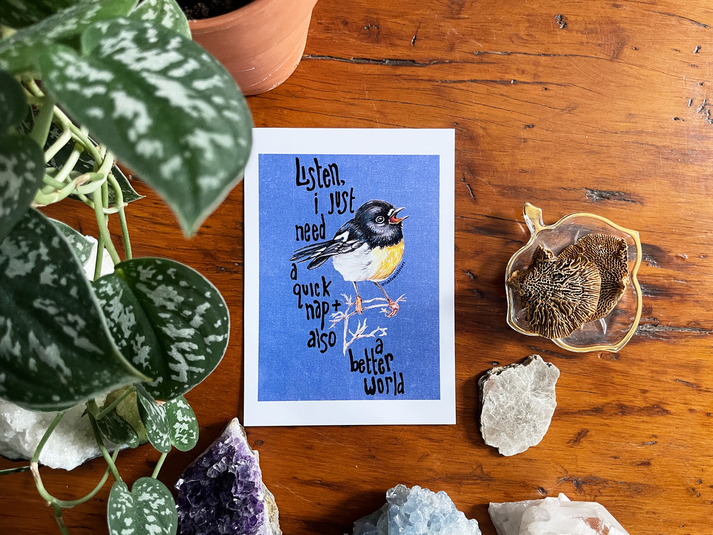 Listen I just need a quick nap and also a better world: Mental Health Art Print