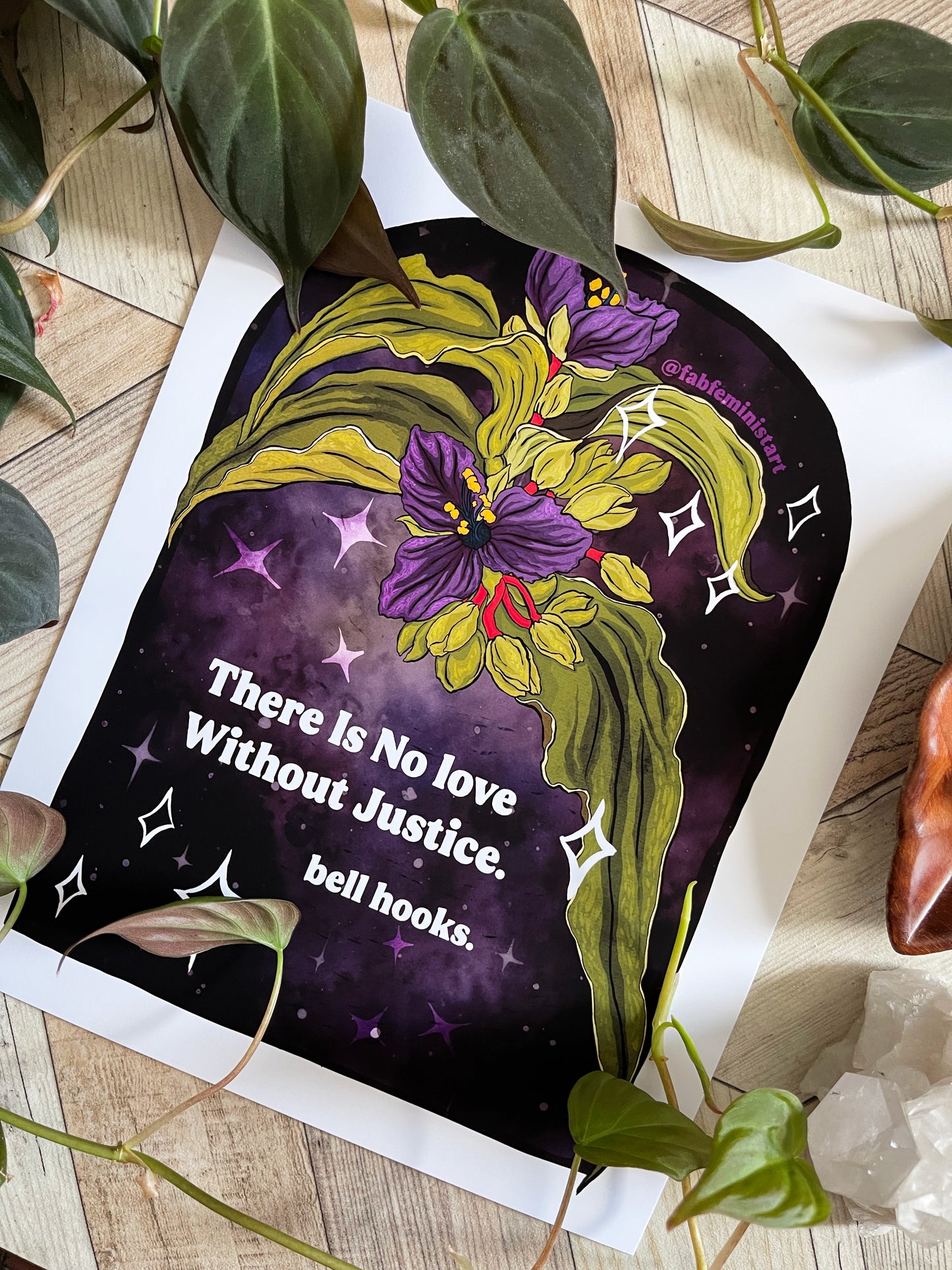 There is no love without justice, bell hooks: Feminist art print