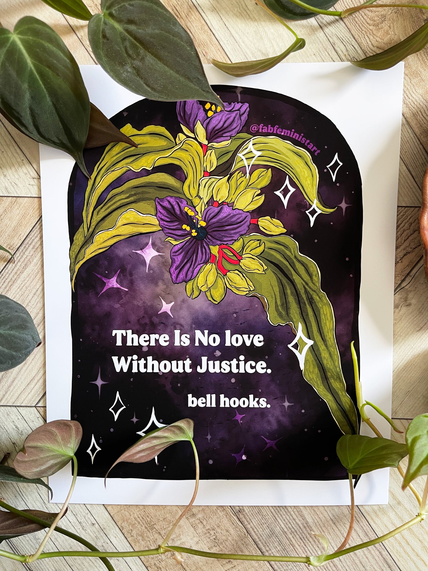 There is no love without justice, bell hooks: Feminist art print