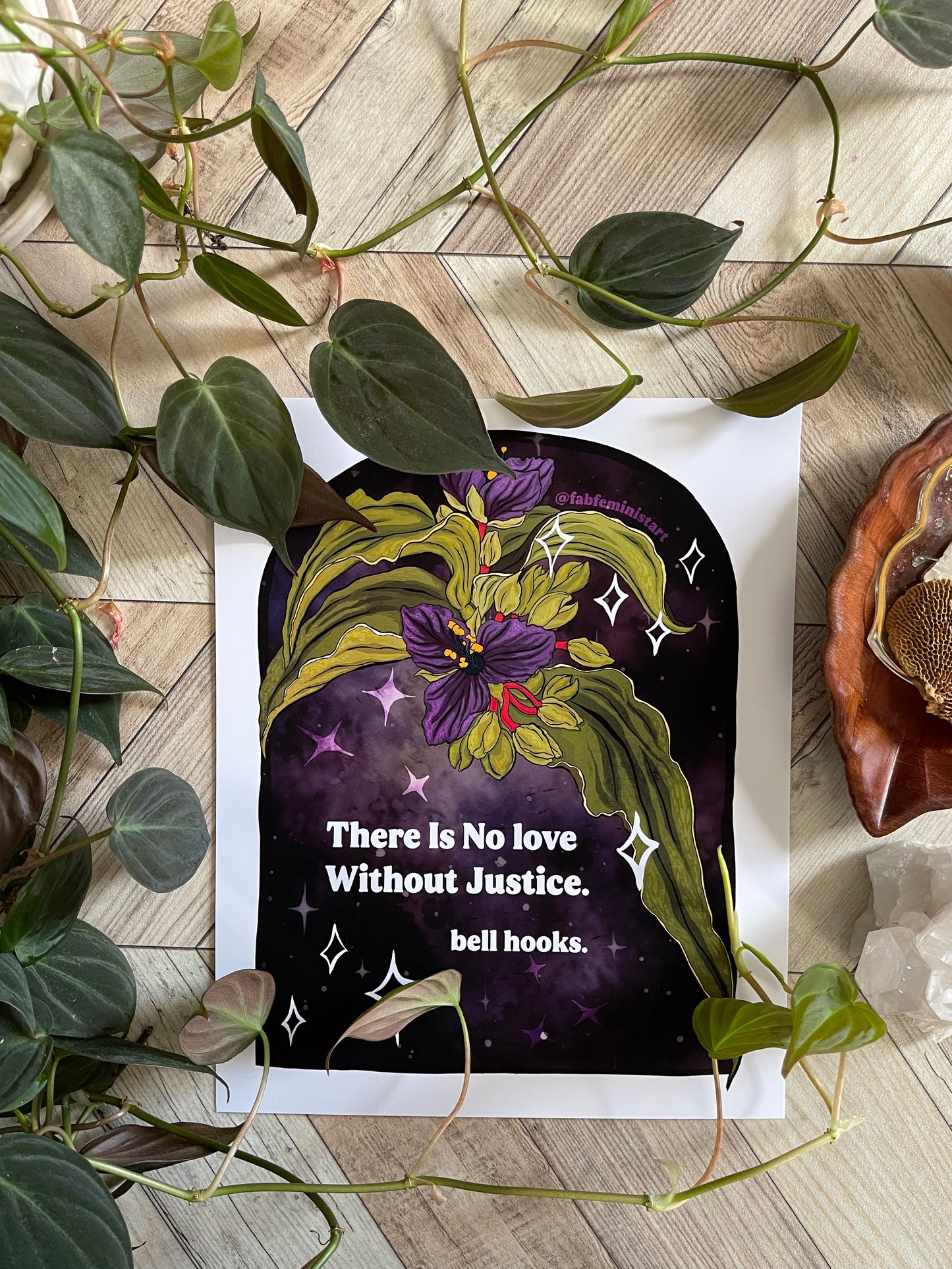 There is no love without justice, bell hooks: Feminist art print