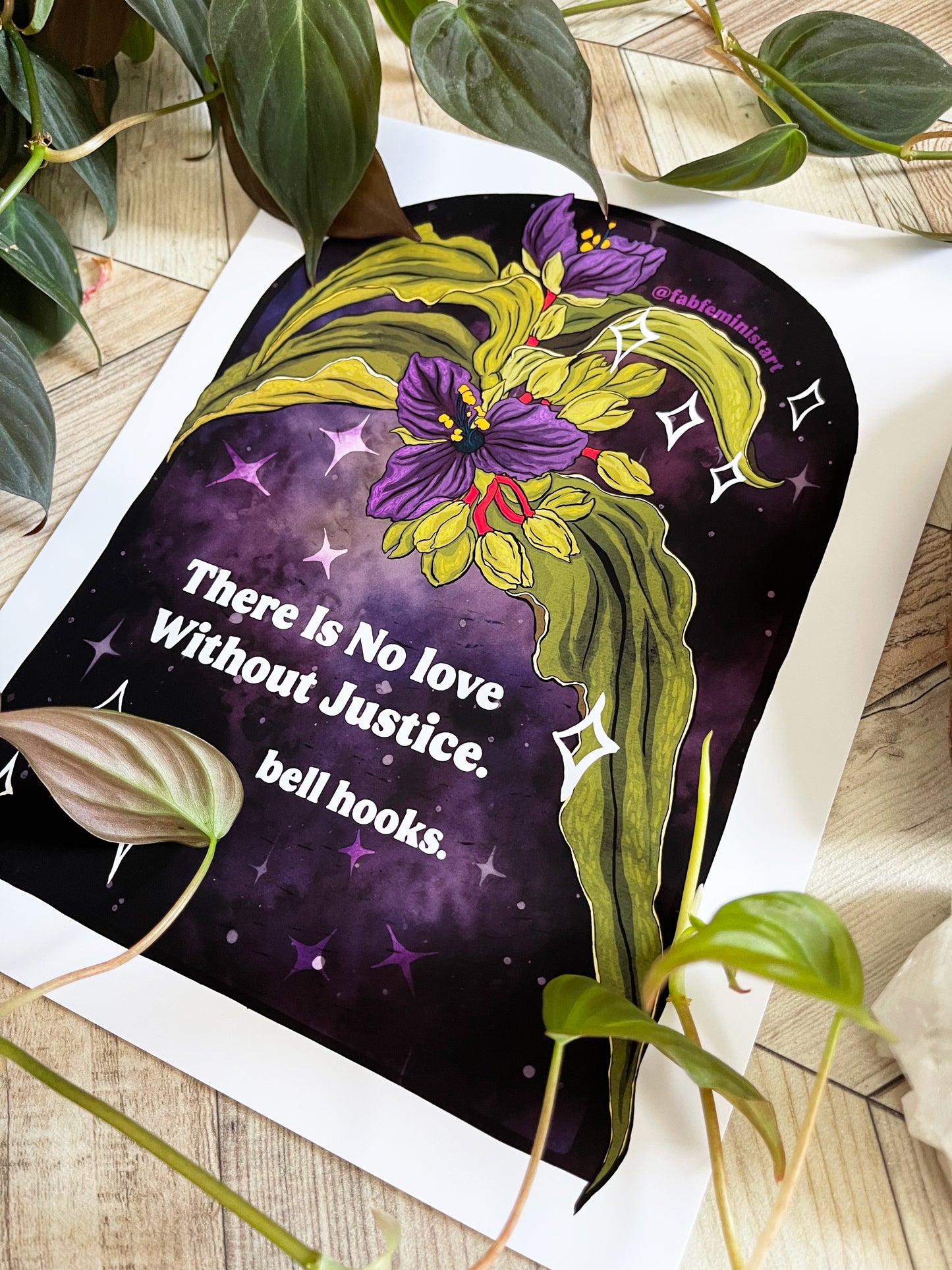 There is no love without justice, bell hooks: Feminist art print