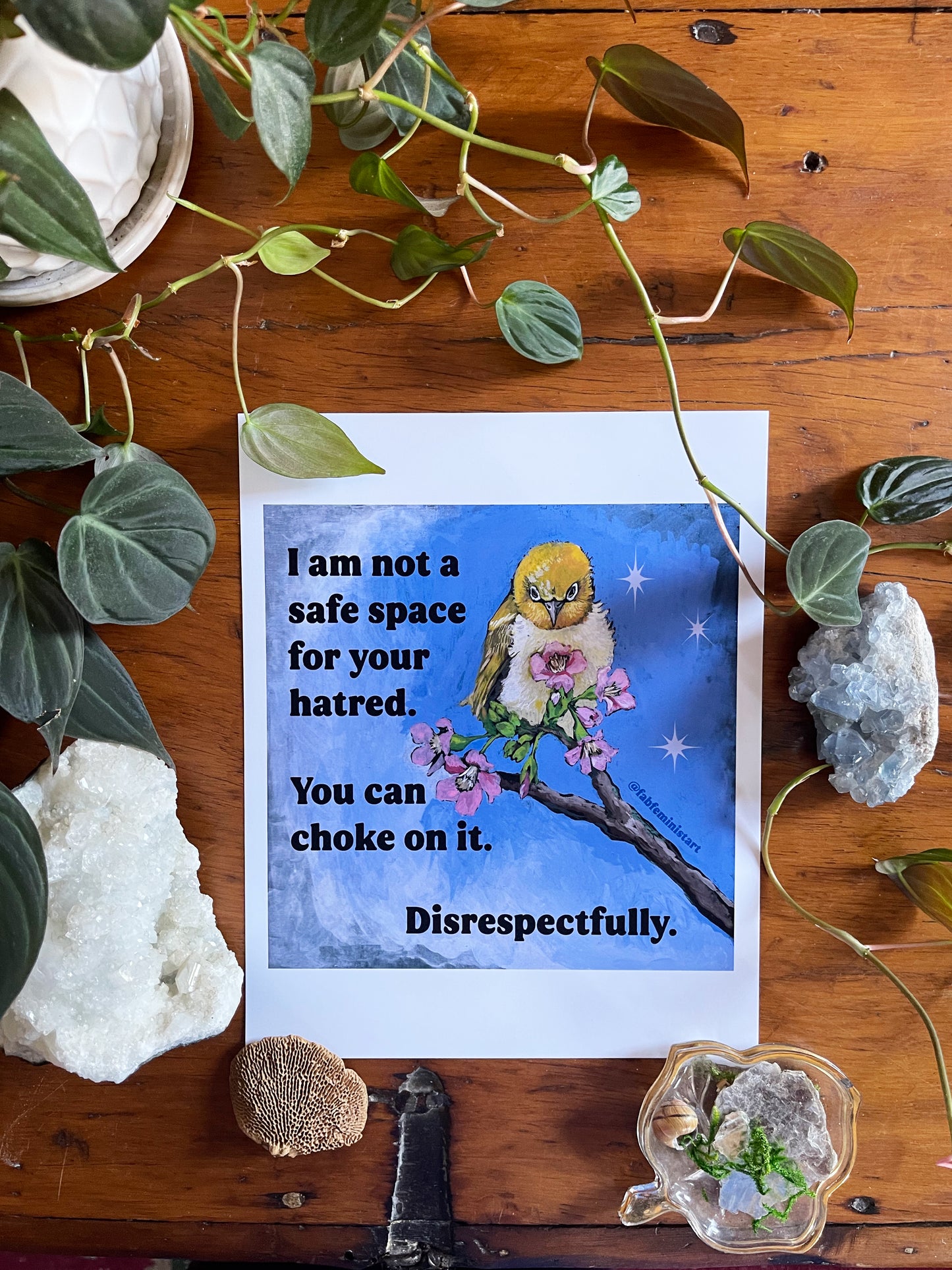 I am not a safe space for your hatred. You can choke on it. Disrespectfully: Feminist art print