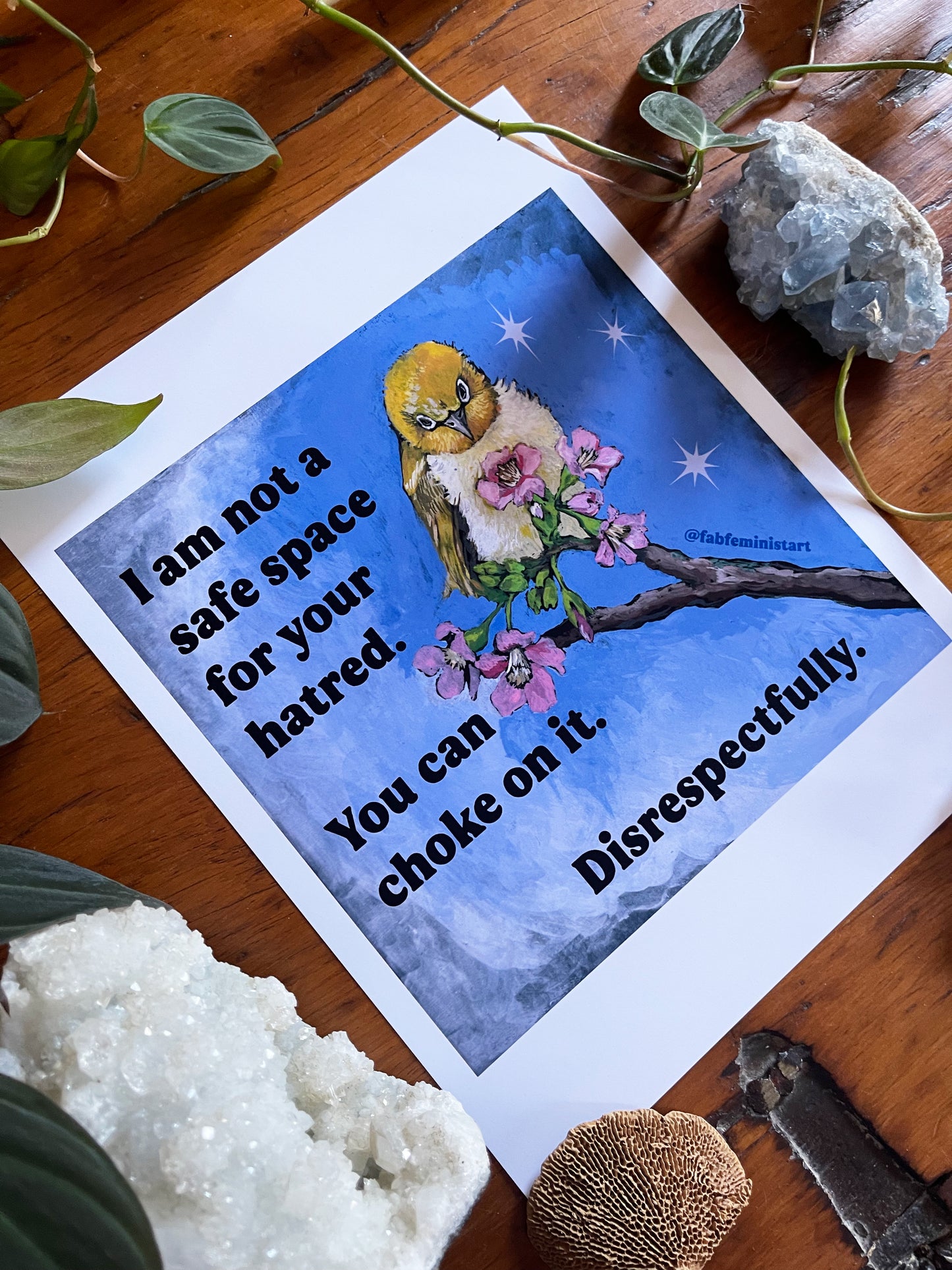 I am not a safe space for your hatred. You can choke on it. Disrespectfully: Feminist art print