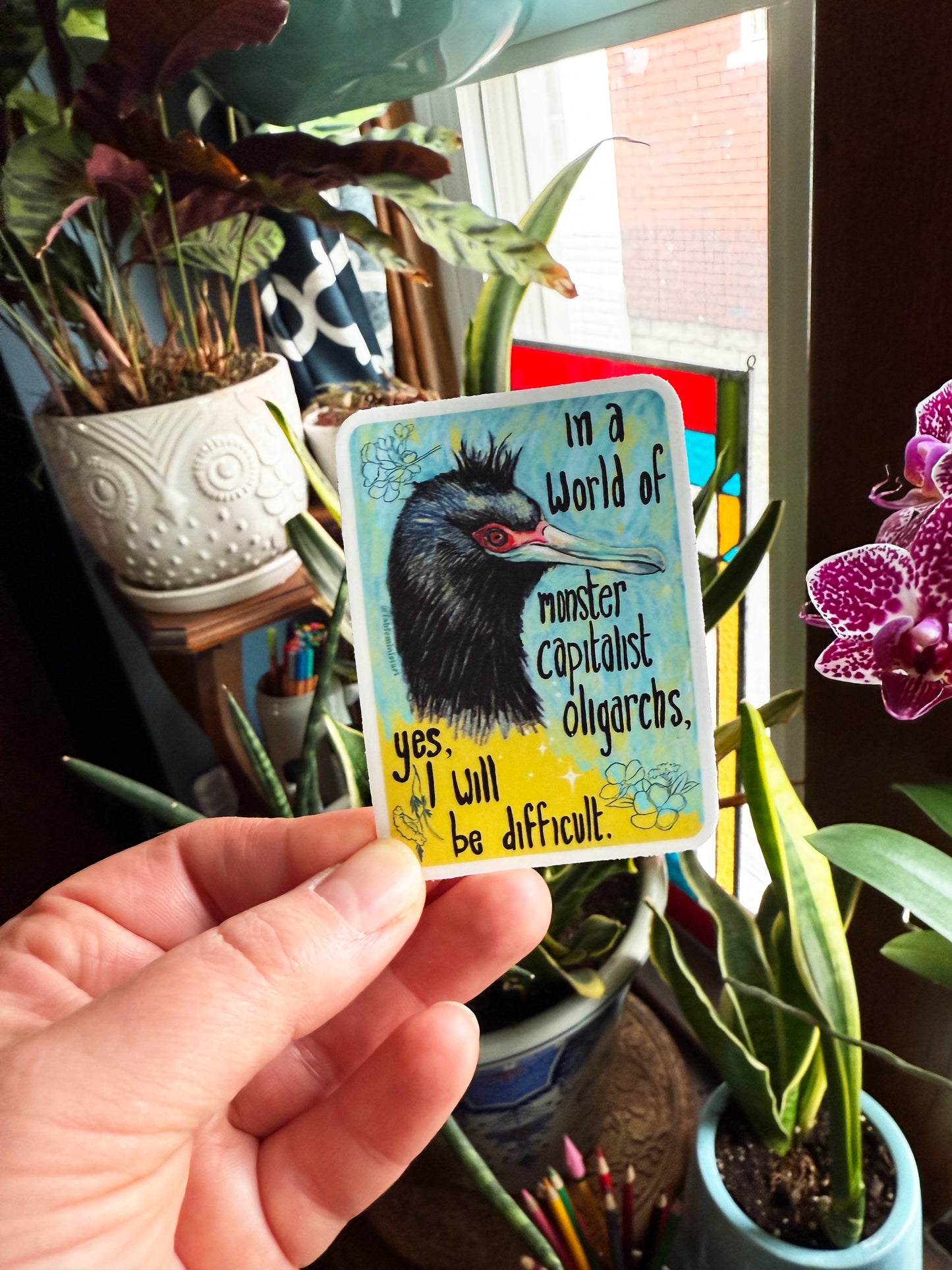 In A World Of Monster Capitalist Oligarchs: Feminist Sticker