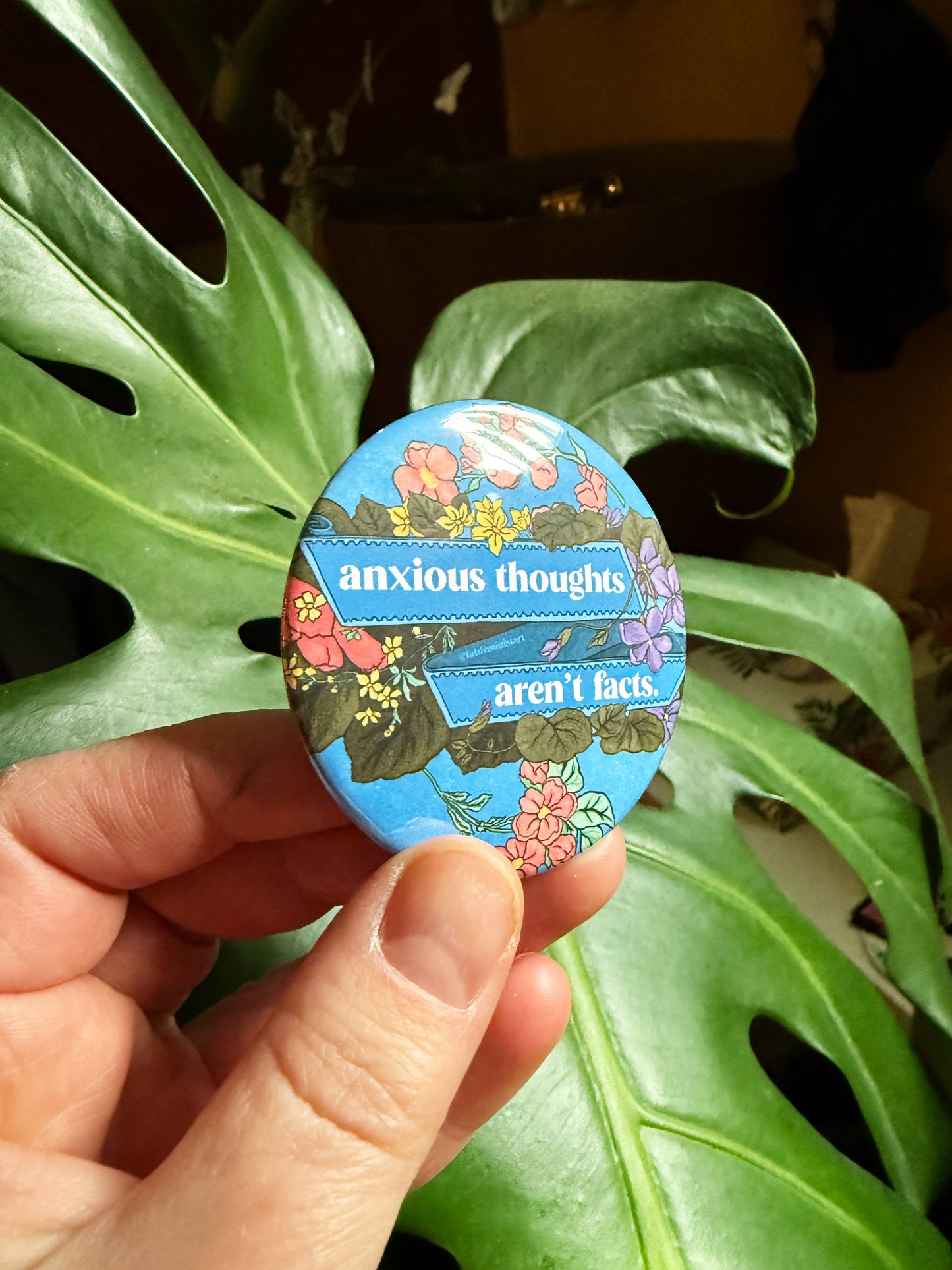 Anxious Thoughts Are Not Facts: Mental Health Pinback Button