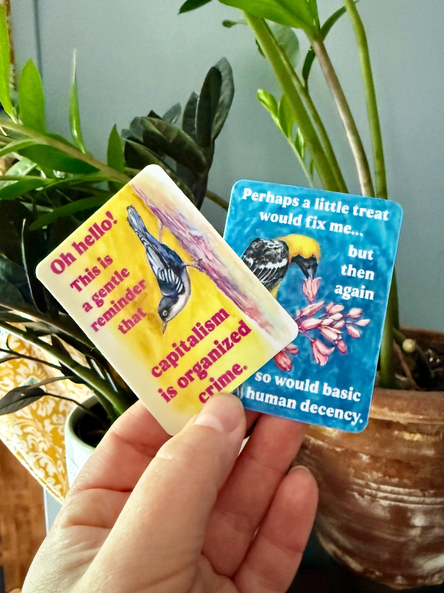 Oh hello this is a gentle reminder that capitalism is organized crime: Feminist Sticker