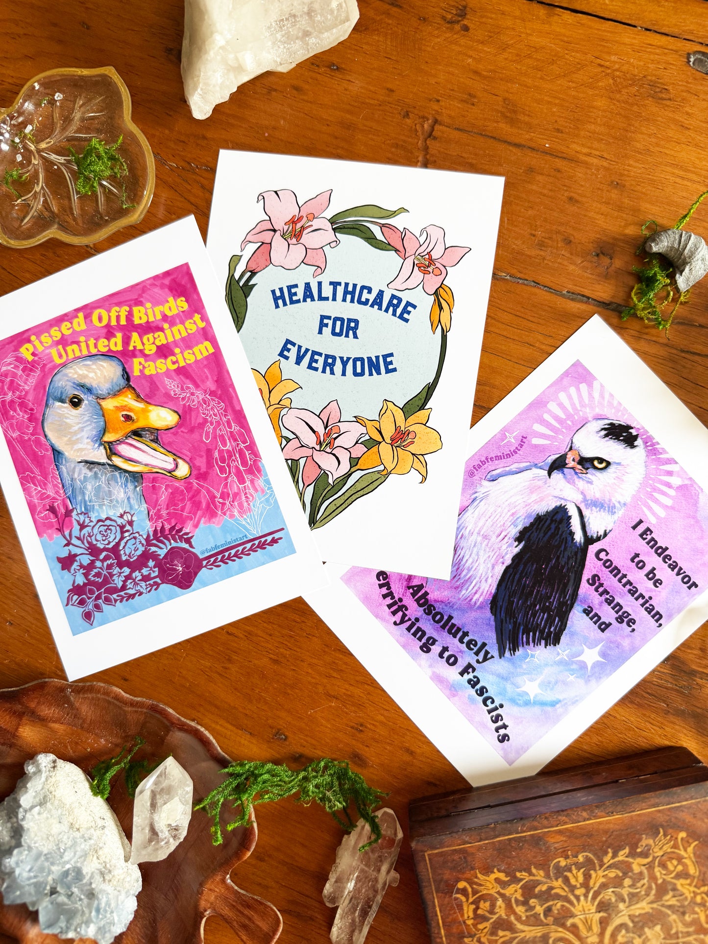 Pissed Off Birds United Against Fascism: Feminist Art Print