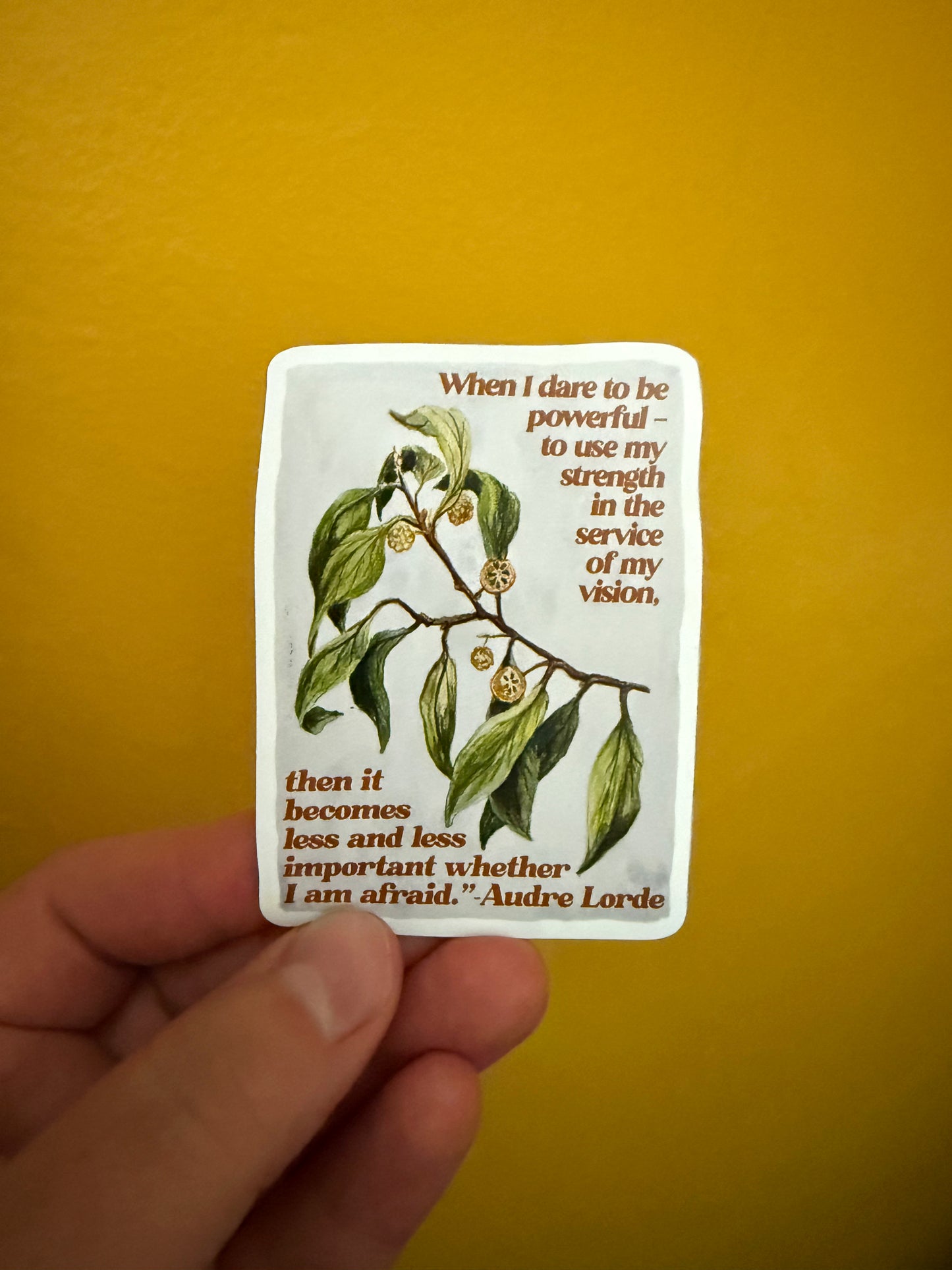 When I dare to be powerful - to use my strength in the service of my vision then it becomes less and less important whether I am afraid, Audre Lorde: Feminist Magnet