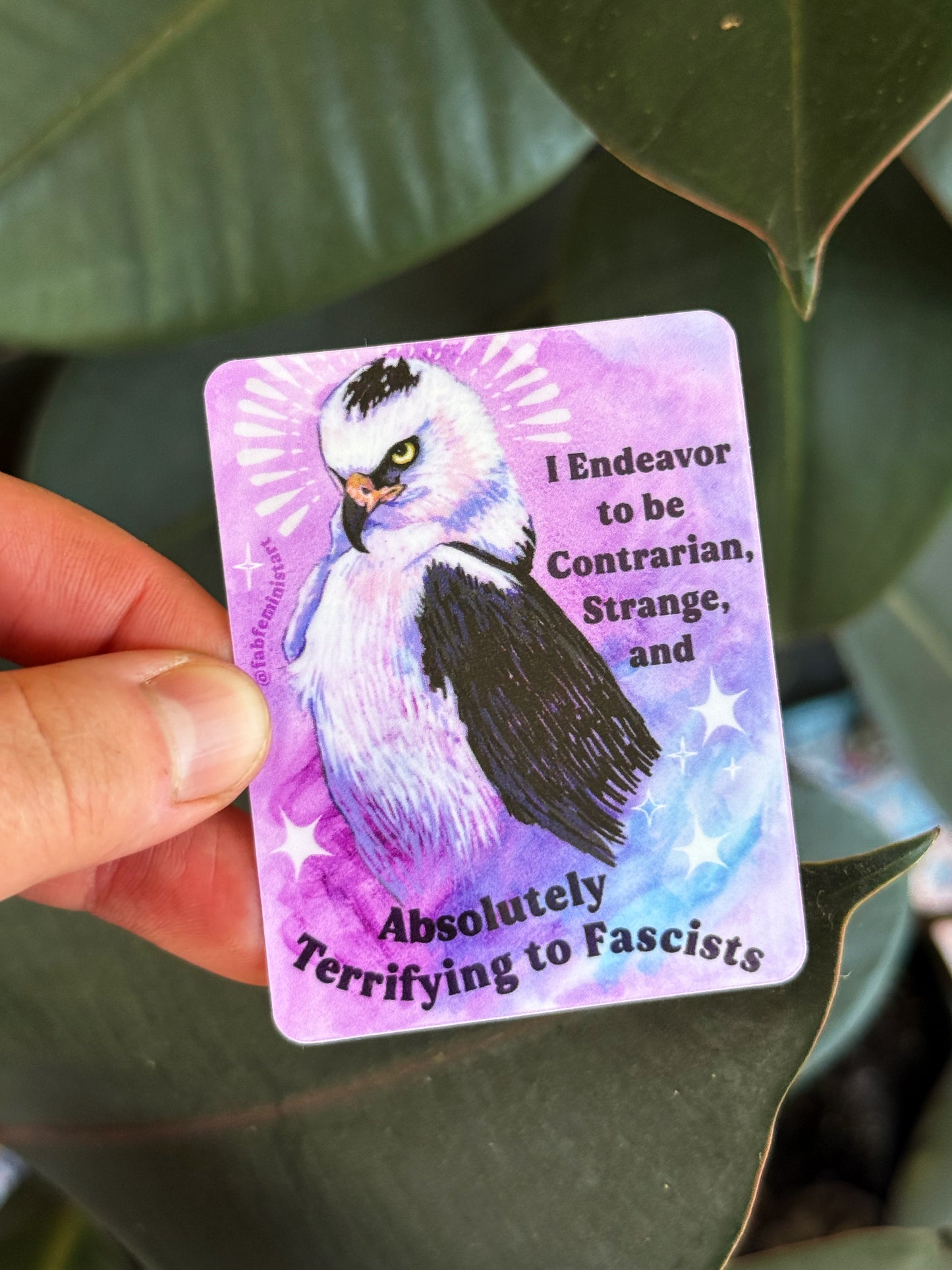 I Endeavor to be Contrarian, Strange, and Absolutely Terrifying to Fascists: Feminist Sticker