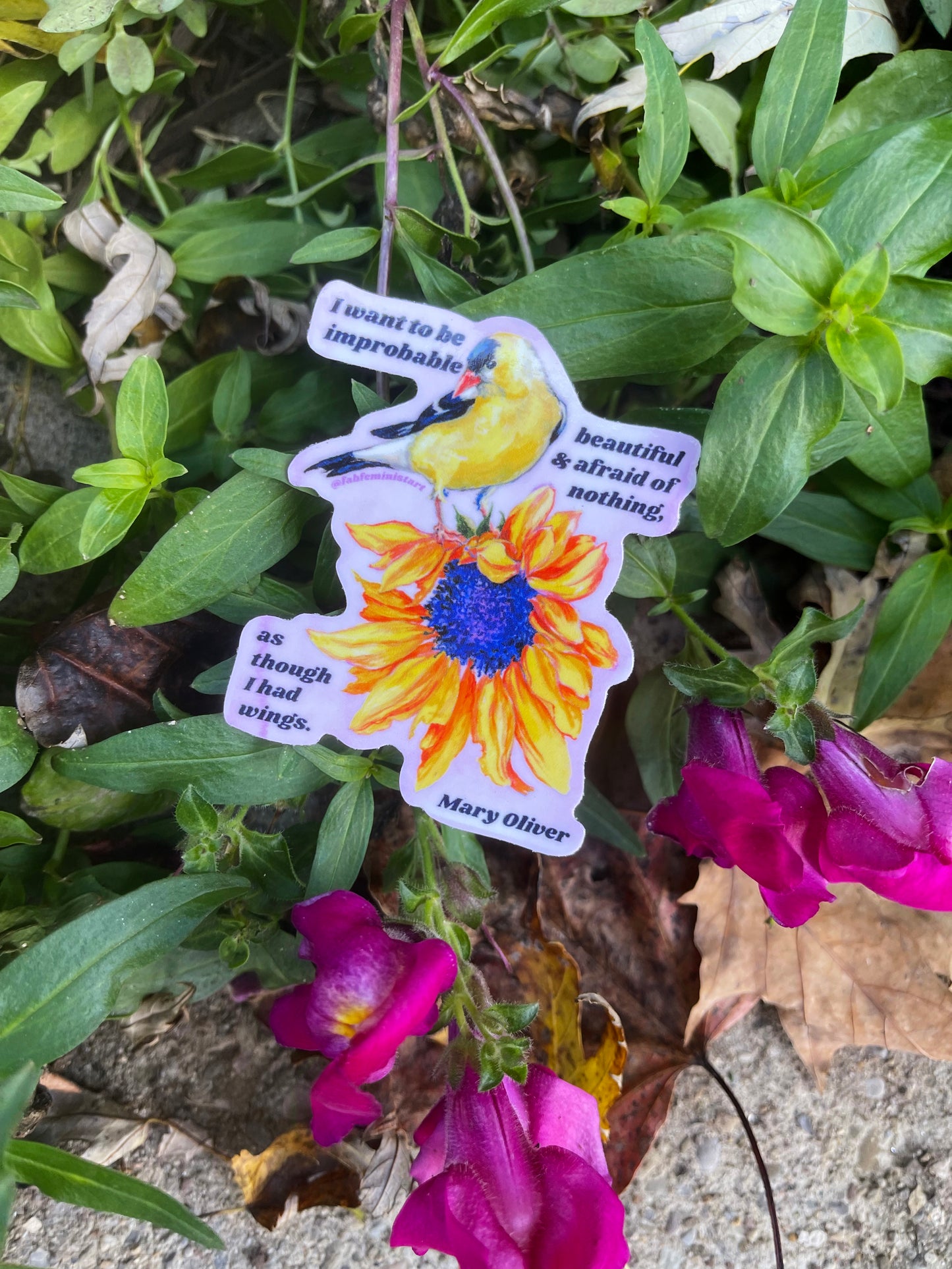 I Want To Be Improbable, beautiful and afraid of nothing, Mary Oliver: Feminist Sticker