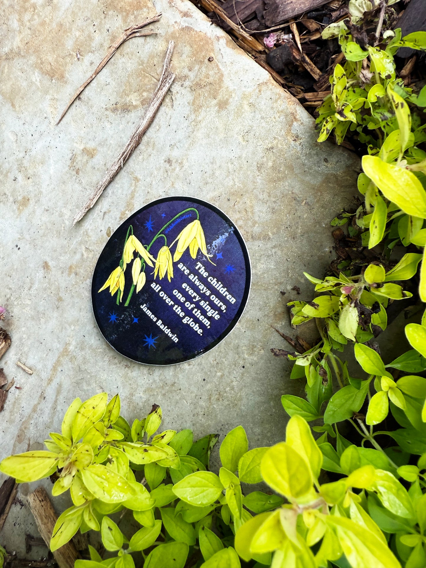 The children are always ours every single one of them all over the globe, James Baldwin: Sticker