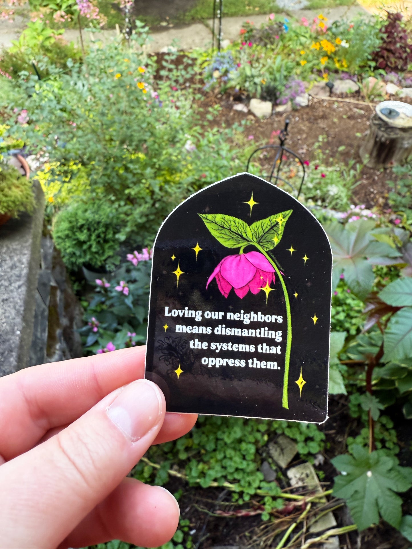 Loving our neighbors means dismantling the systems that oppress them: Feminist Sticker