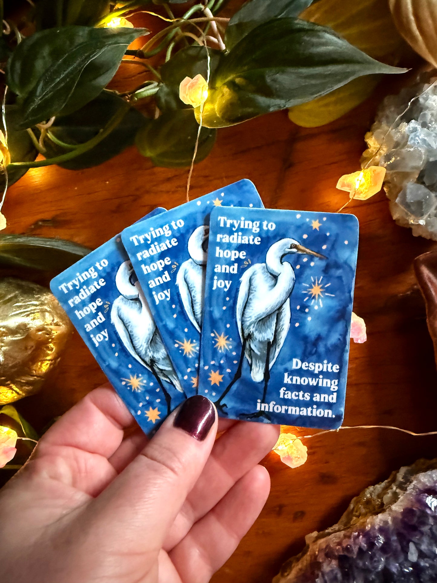 Trying to radiate hope and joy despite knowing facts and information: feminist sticker