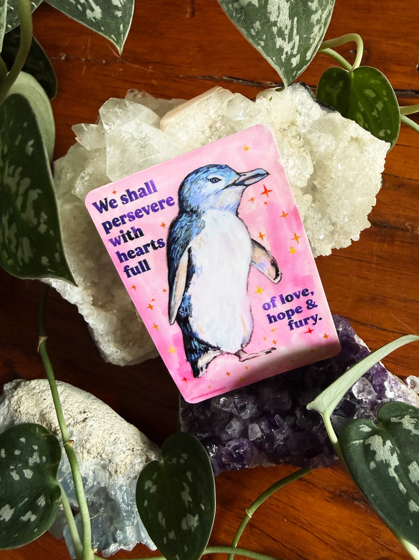 We shall persevere with hearts full of love, hope & fury: feminist sticker