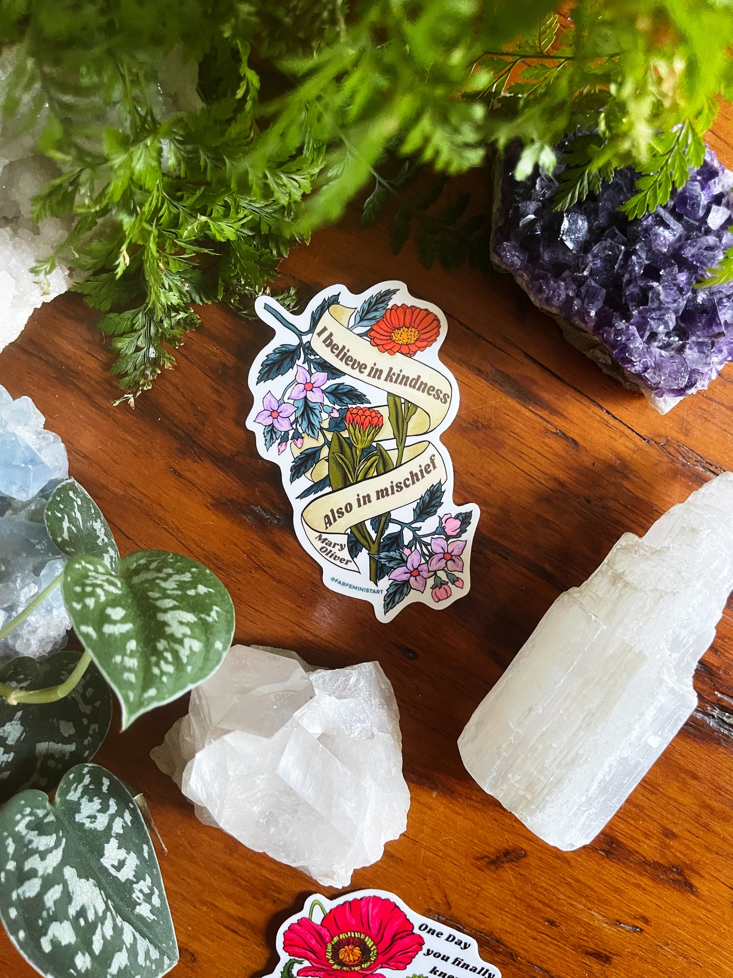 I believe in kindness, mischief also, Mary Oliver: Feminist Sticker