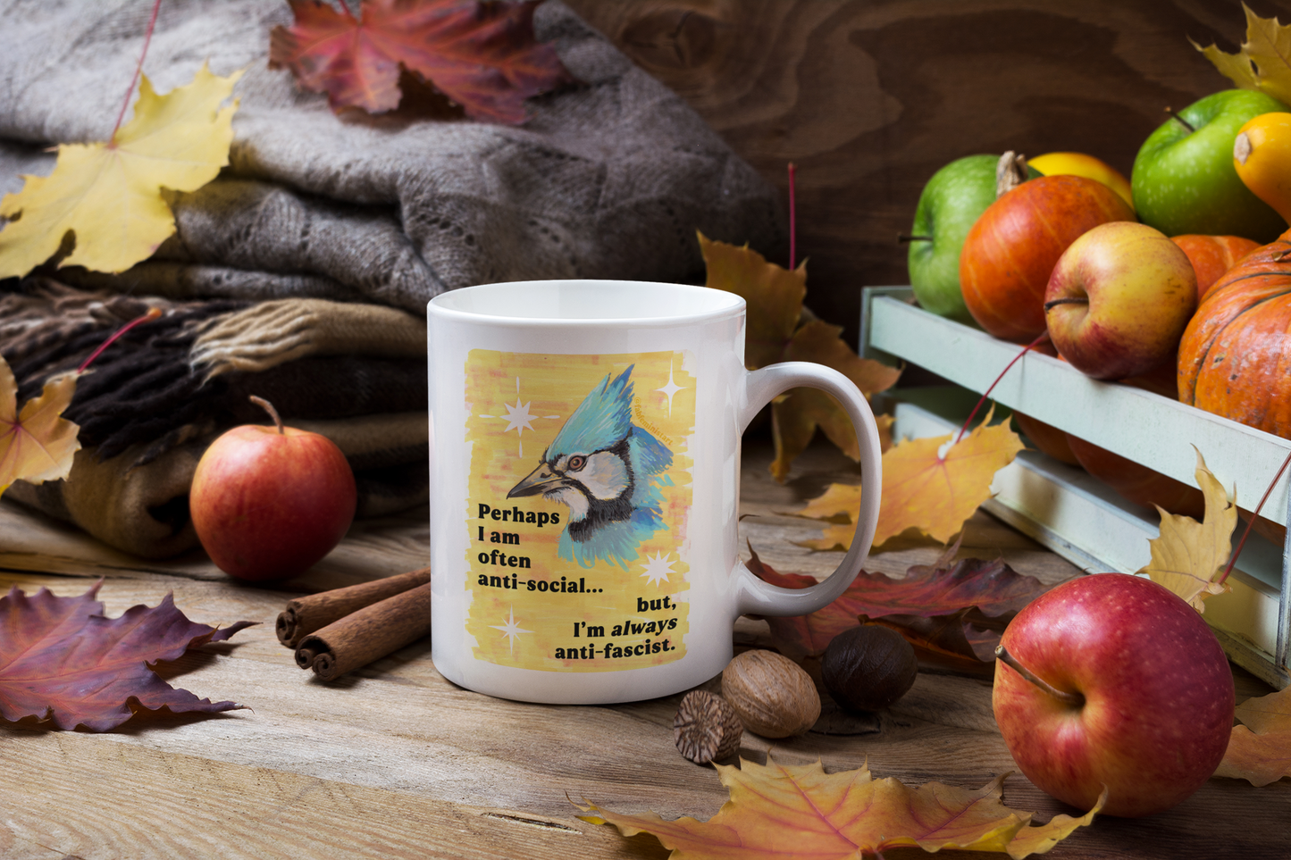 Perhaps I am often anti-social... but I'm *always* anti-fascist: feminist mug