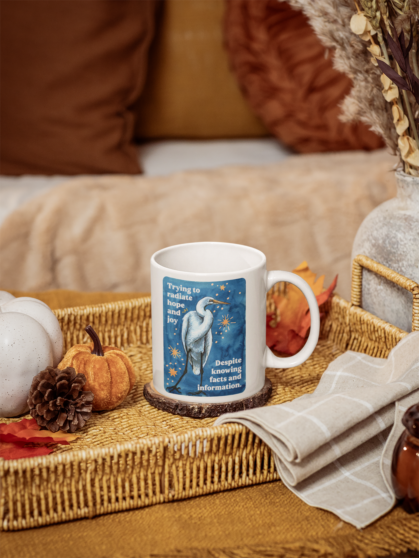 Trying to radiate hope and joy despite knowing facts and information: feminist mug