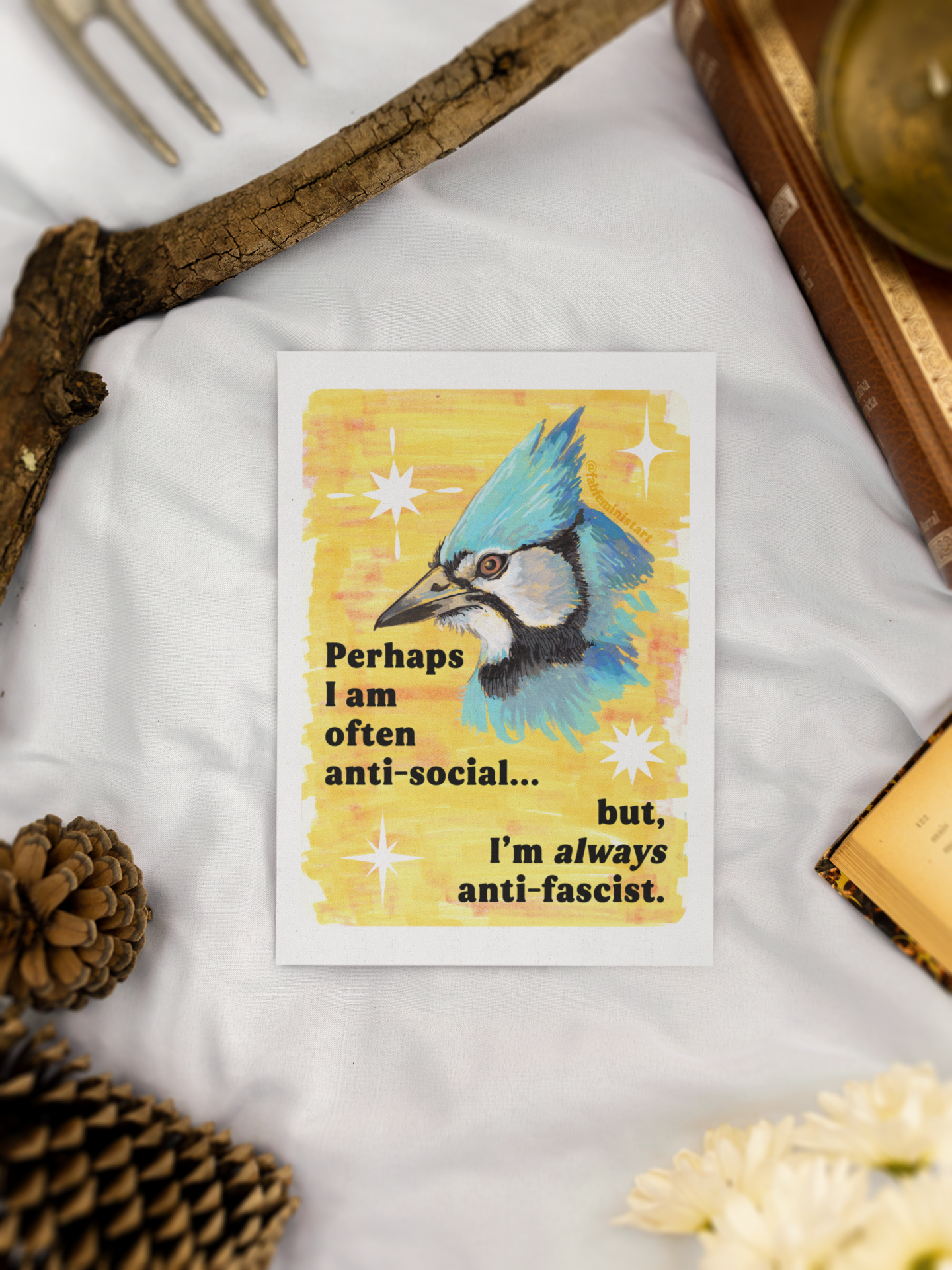 Perhaps I am often anti-social... but I'm *always* anti-fascist: feminist art print
