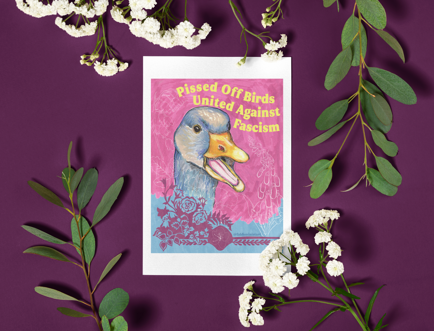 Pissed Off Birds United Against Fascism: Feminist Art Print