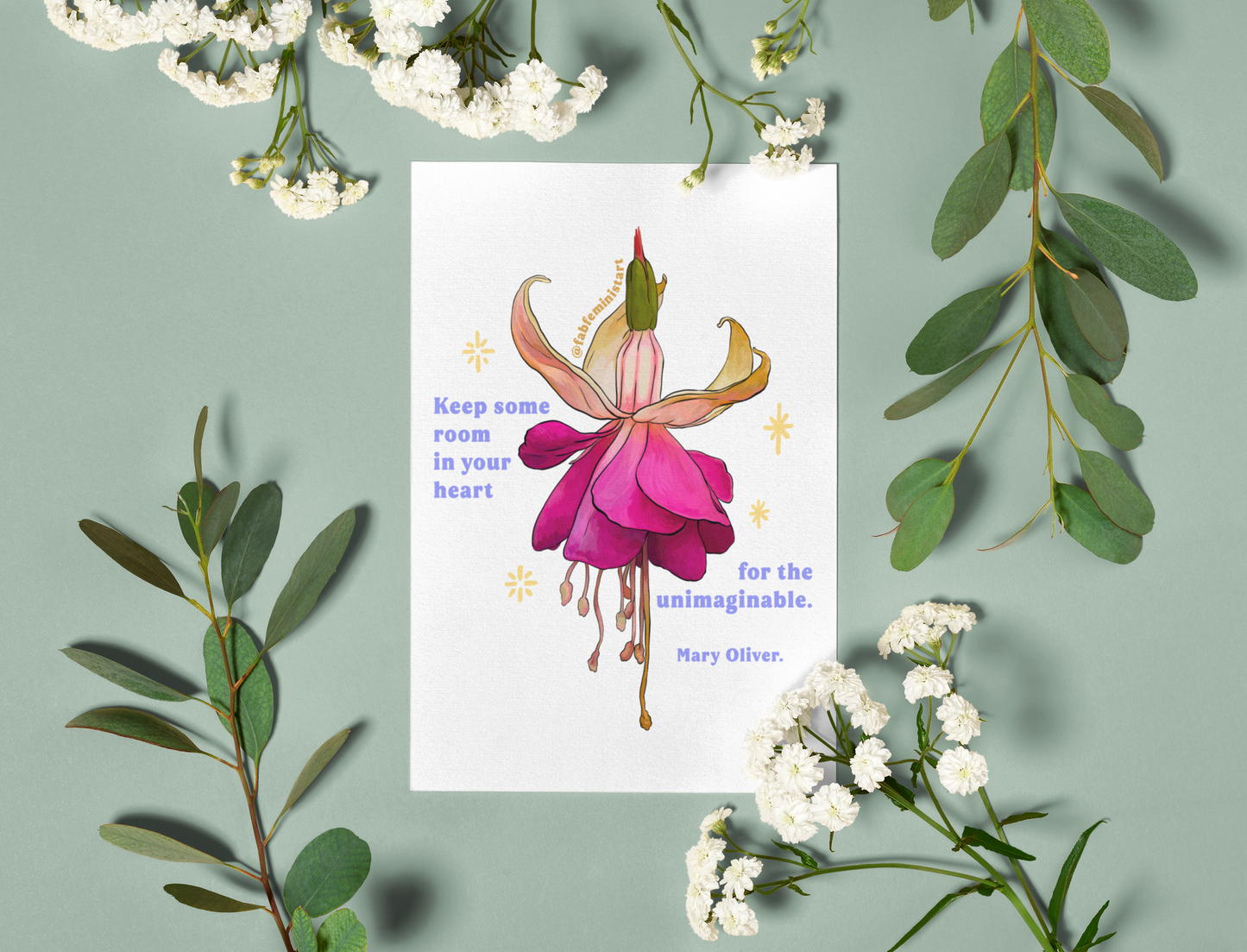 Keep some room in your heart for the unimaginable, Mary Oliver: Feminist Art Print