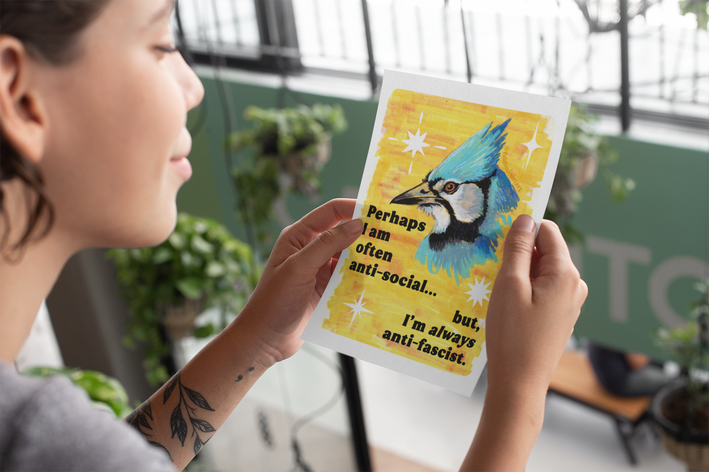 Perhaps I am often anti-social... but I'm *always* anti-fascist: feminist art print