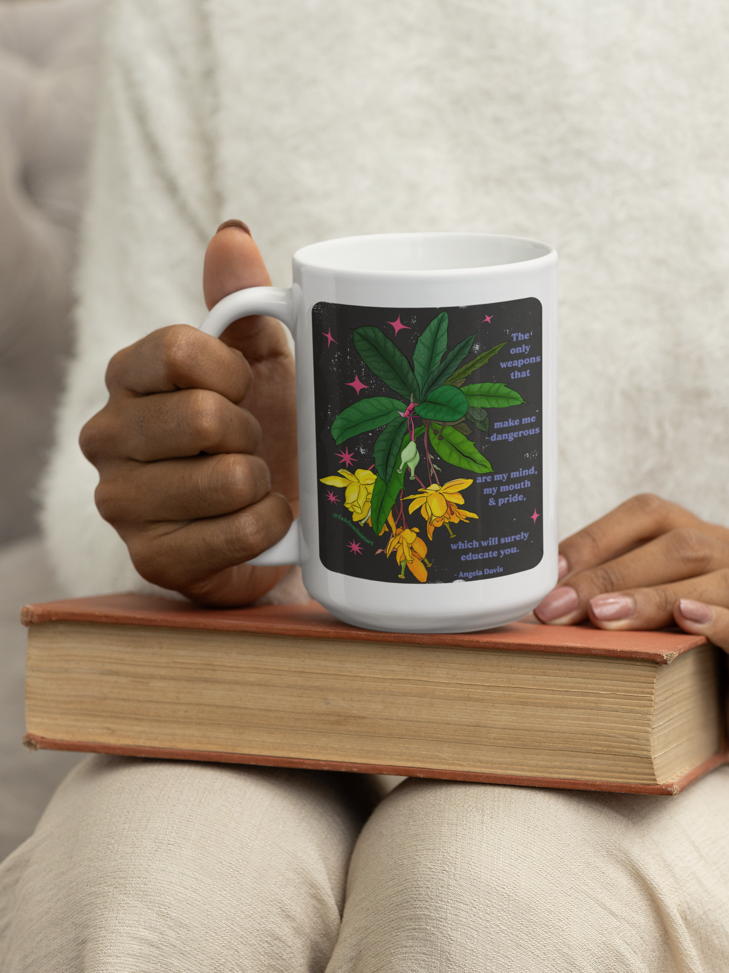 The only weapons that make me dangerous are my mind, my mouth and pride, Angela Davis: Feminist Mug
