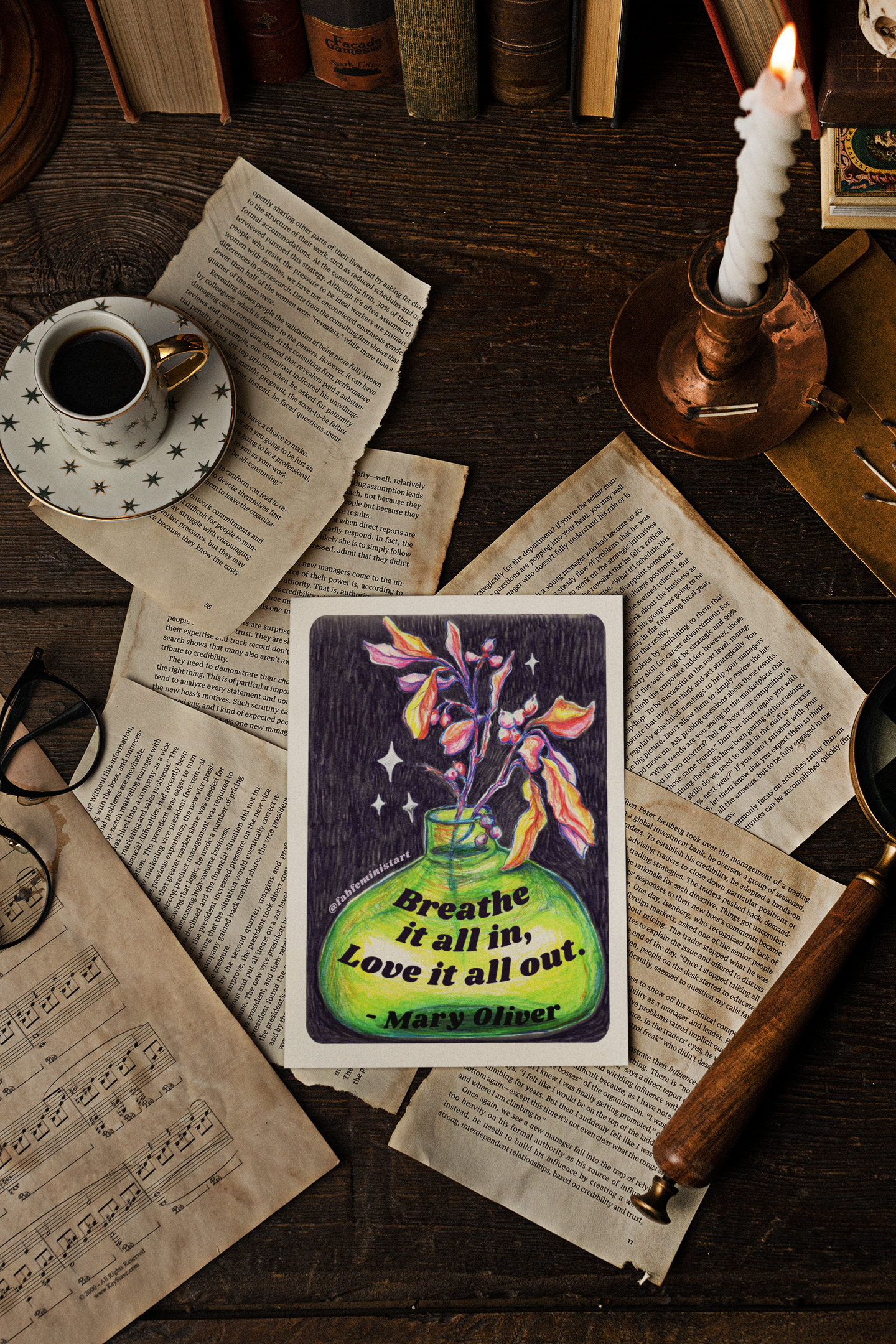 Breathe it all in love it all out, Mary Oliver: Mental health print