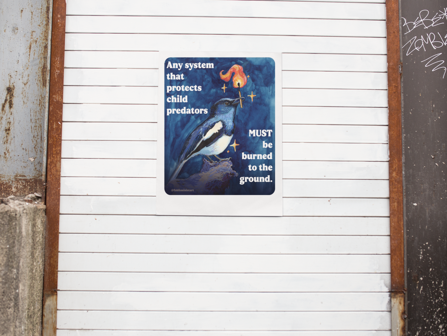Any system that protects child predators must be burned to the ground: feminist art print