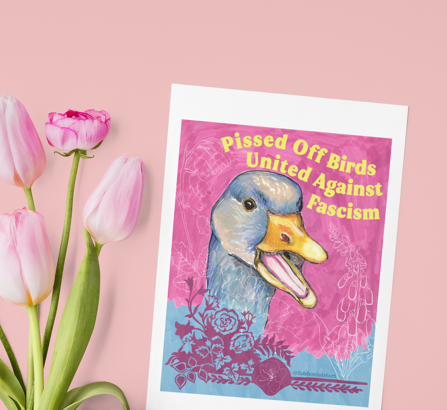 Pissed Off Birds United Against Fascism: Feminist Art Print