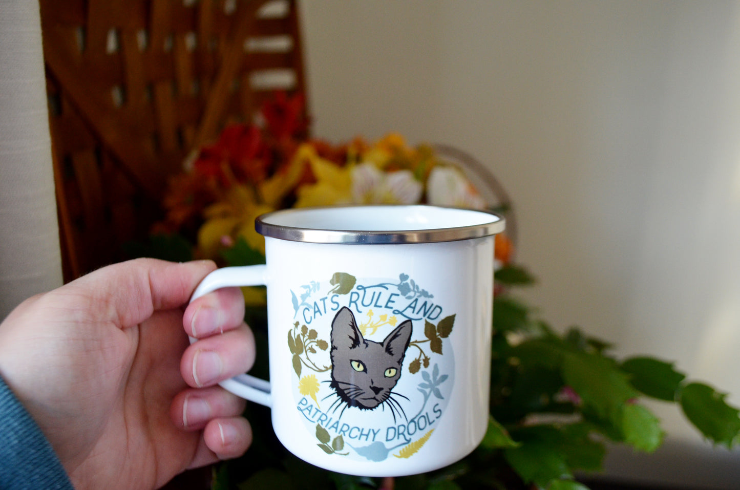 Cats Rule and Patriarchy Drools: Feminist Enamel Mug