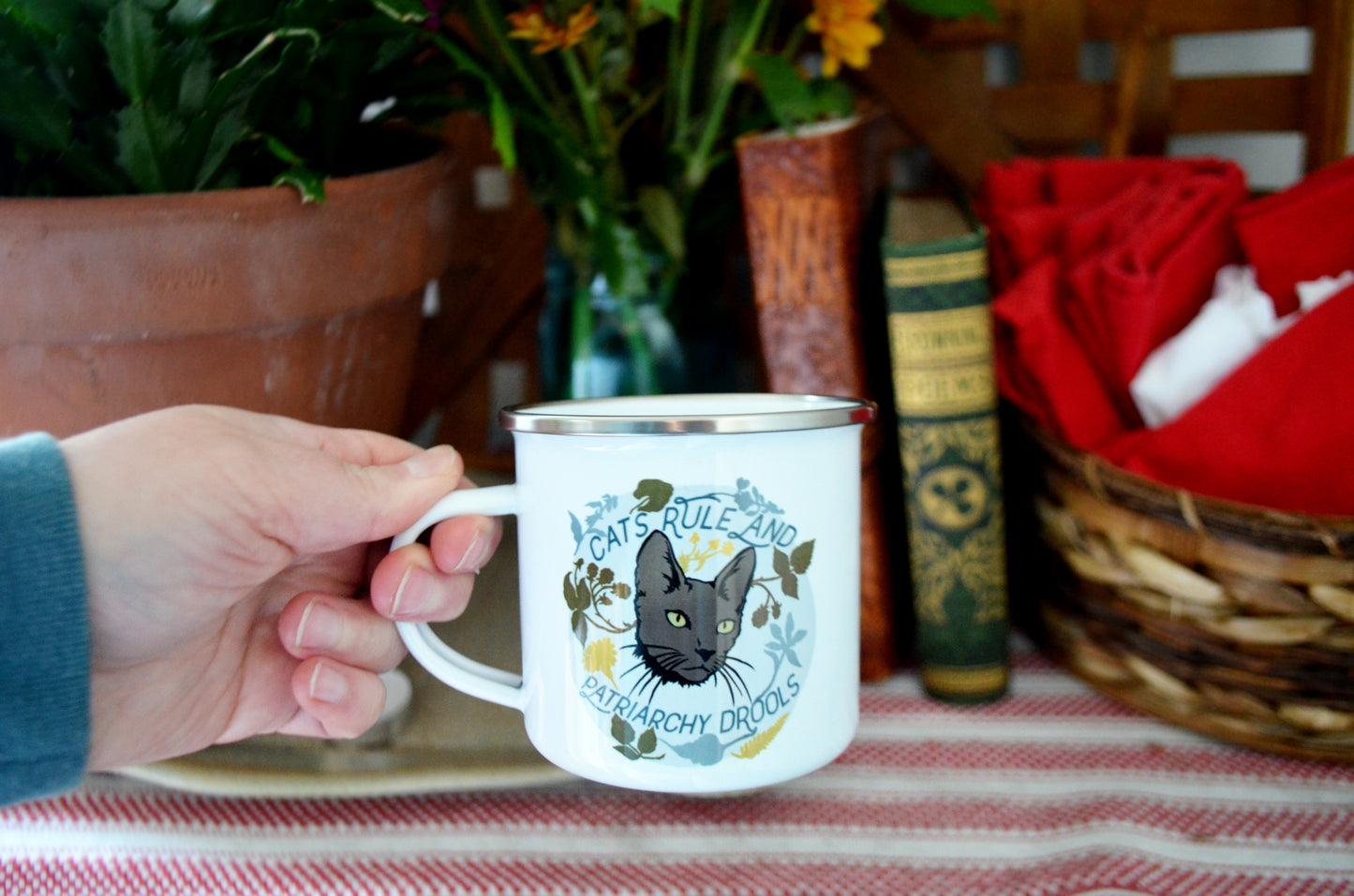 Cats Rule and Patriarchy Drools: Feminist Enamel Mug