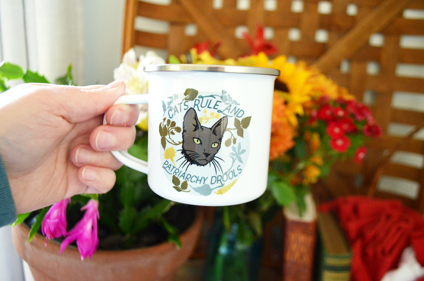 Cats Rule and Patriarchy Drools: Feminist Enamel Mug