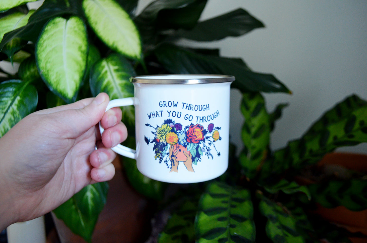 Grow Through What You Go Through: Enamel Mug