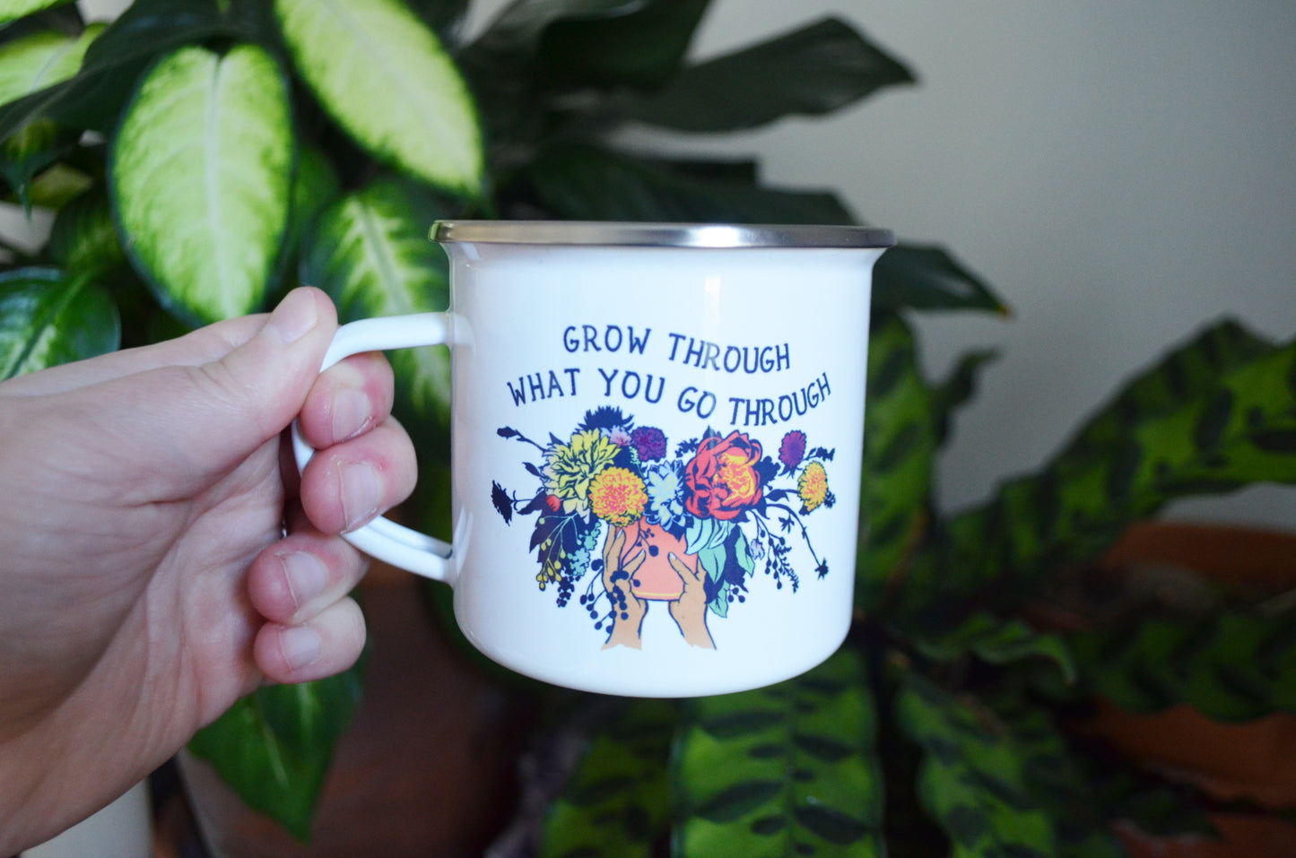 Grow Through What You Go Through: Enamel Mug