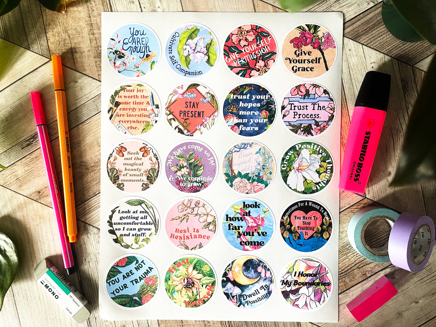 Quotes About Life: Feminist Self Care Sticker Sheet