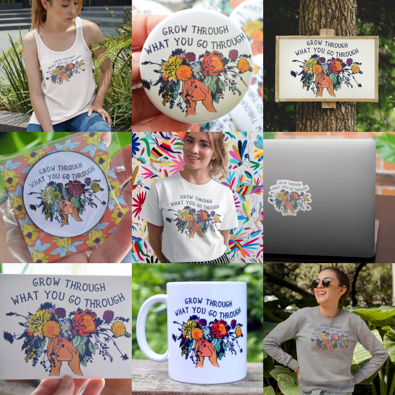 Grow Through What You Go Through: Large organic tote bag