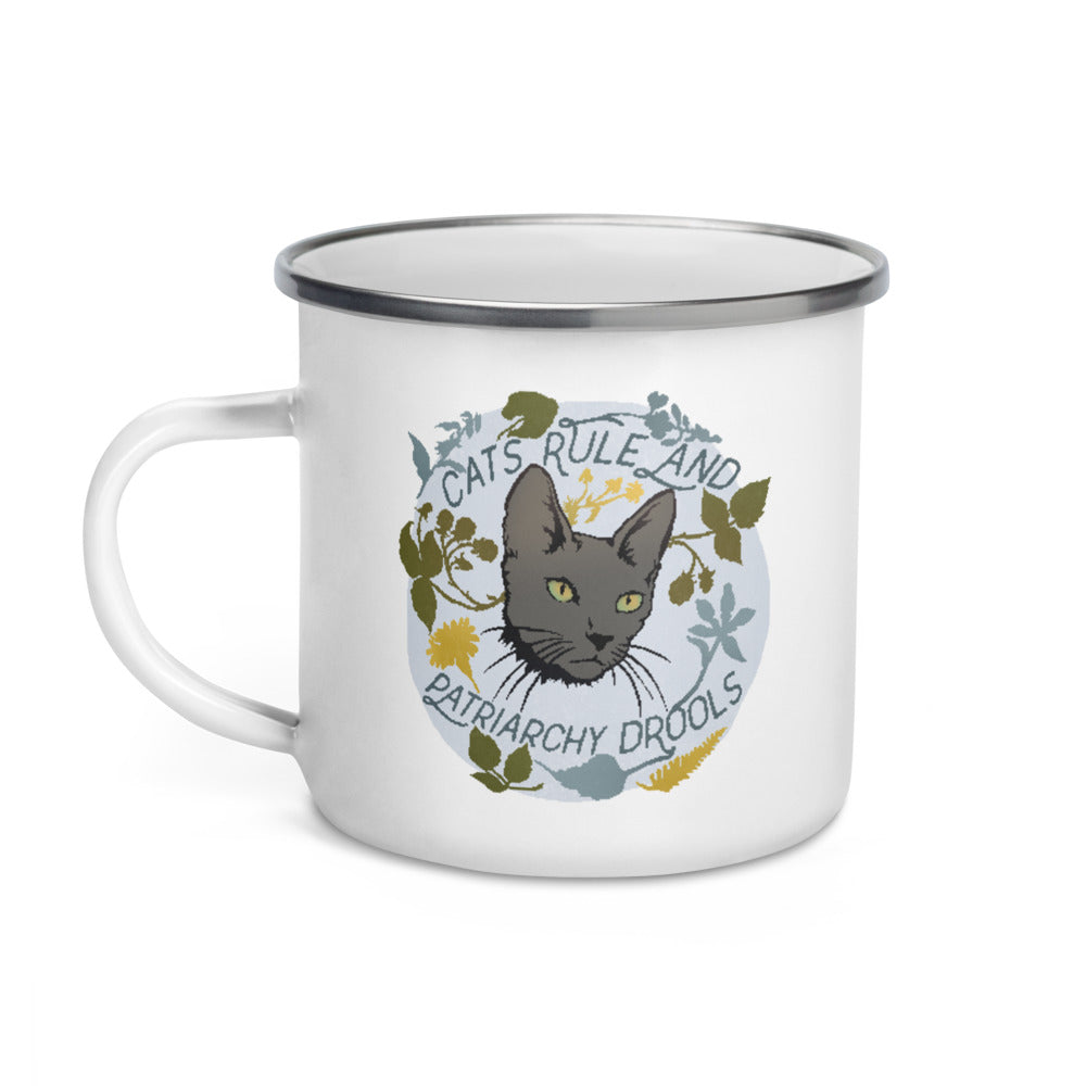 Cats Rule and Patriarchy Drools: Feminist Enamel Mug